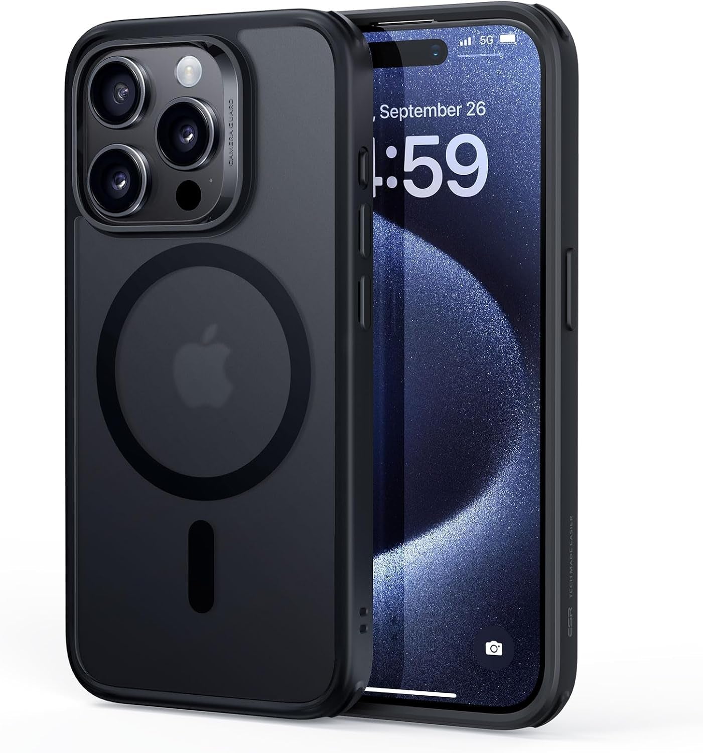 ESR for Iphone 14 Case/Iphone 13 Case, Compatible with Magsafe, Shockproof Military-Grade Protection, Air-Guard Corners, Magnetic Phone Case for Iphone 14/13, Air Armor Magnetic Case (Halolock),Black  Electronic Silk Road Corp Frosted Black Iphone 15 Pro 
