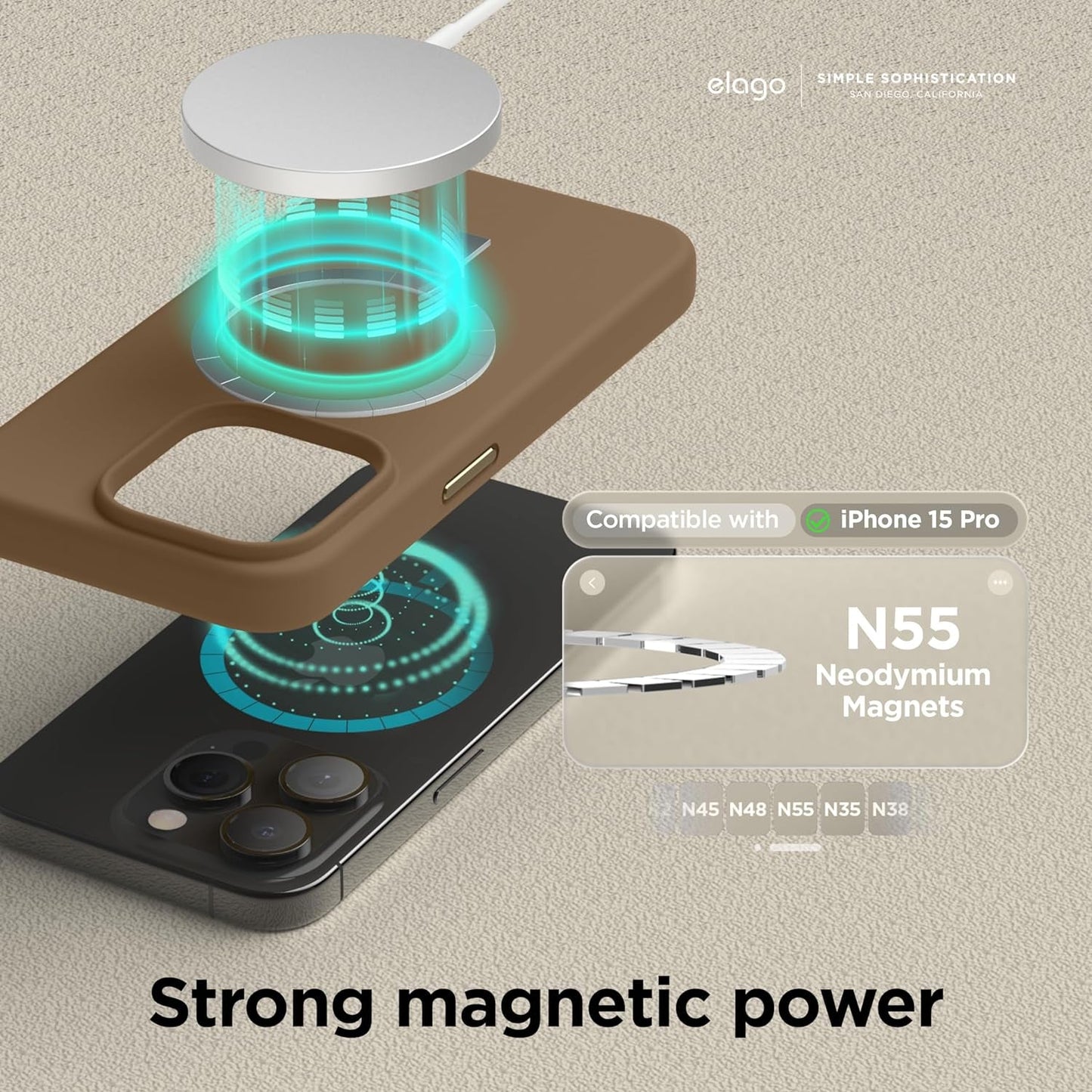 Elago Magnetic Silicone Case Compatible with Iphone 15 Pro Case 6.1 Inch Compatible with All Magsafe Accessories - Built-In Magnets, Soft Grip Silicone, Shockproof (Brown)  elago   