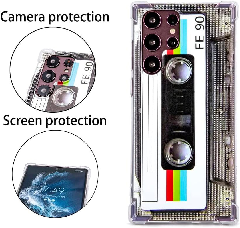 Fateamll Case for Galaxy S22 Ultra, Shockproof Scratchproof with TPU Soft Bumper Retro Cassette Tape Case Compatible with Samsung Galaxy S22 Ultra