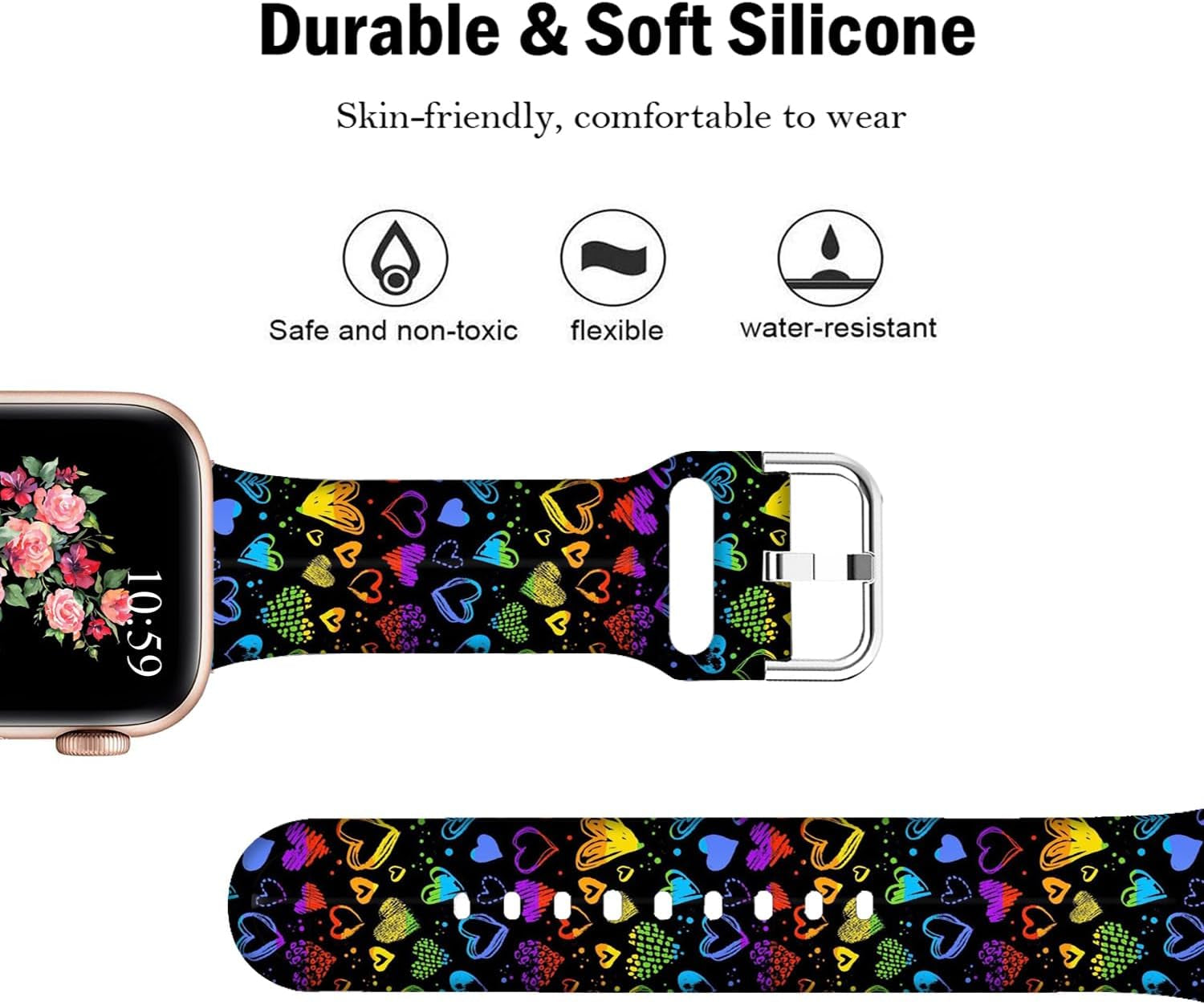 Floral Bands Compatible with Iwatch 38Mm/42Mm/40Mm/44Mm, Floral Chevron Silicone Fadeless Pattern Printed Replacement Bands for Iwatch Series 5/4/3/2/1, M/L for Women/Men
