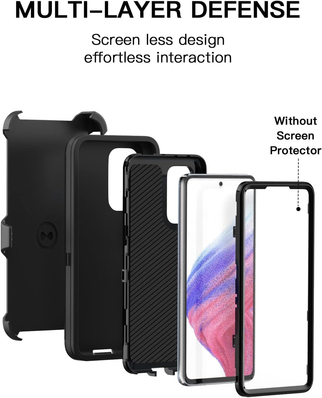 Aicase for Galaxy A53 5G Case, Heavy Duty Drop Protection Full Body Rugged Shockproof/Dust Proof Military Protective Tough Durable Phone Cover for Samsung Galaxy A53 5G (Black/Belt Clip)