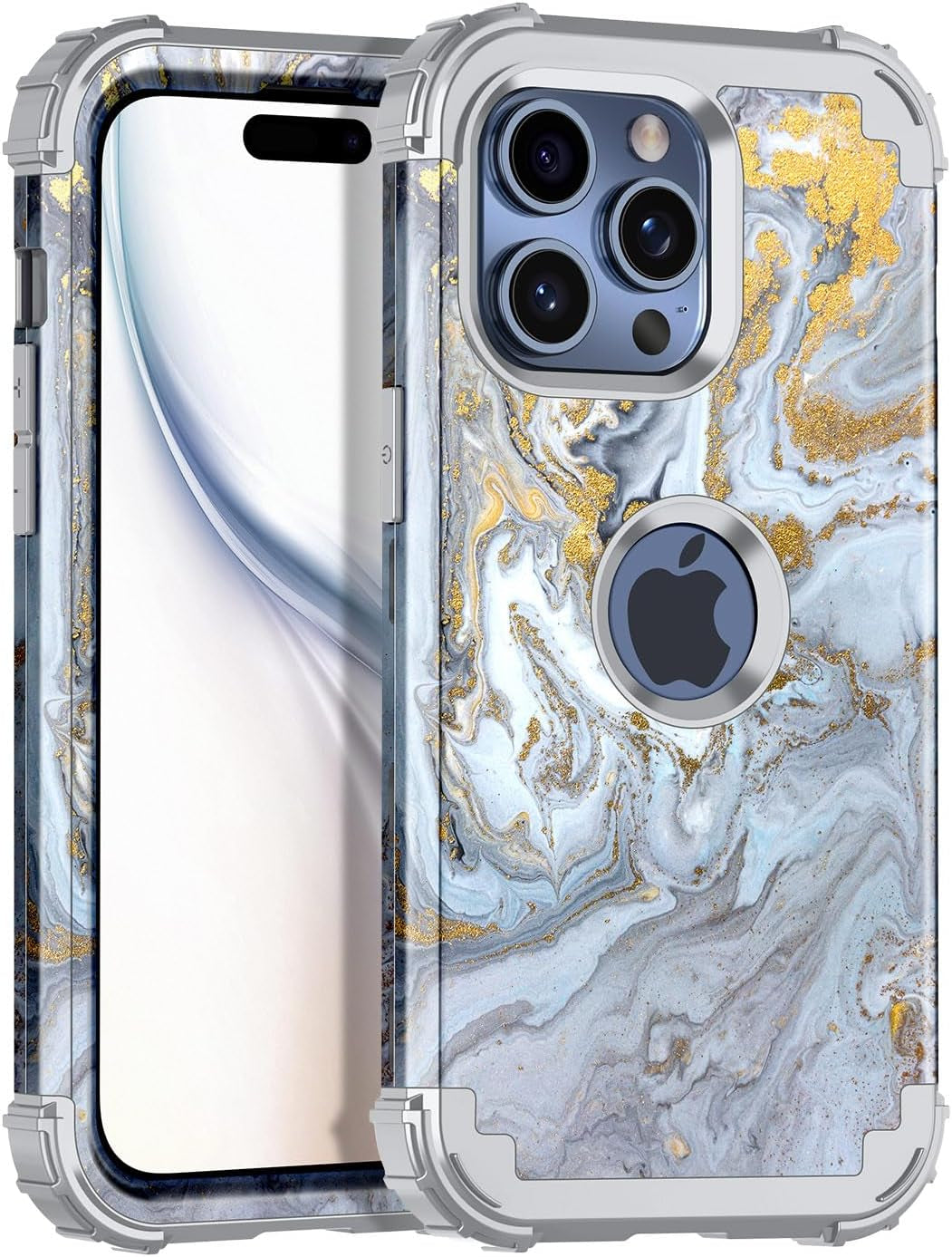 Casetego for Iphone 15 Pro Max Case,Two Layer Heavy Duty Sturdy Shockproof Full Body Rugged Hard Pc+Soft TPU Bumper Protective Girls Cover Case for Apple Iphone 15 Pro Max 6.7 Inch,Black  Casetego Gray/Gold  