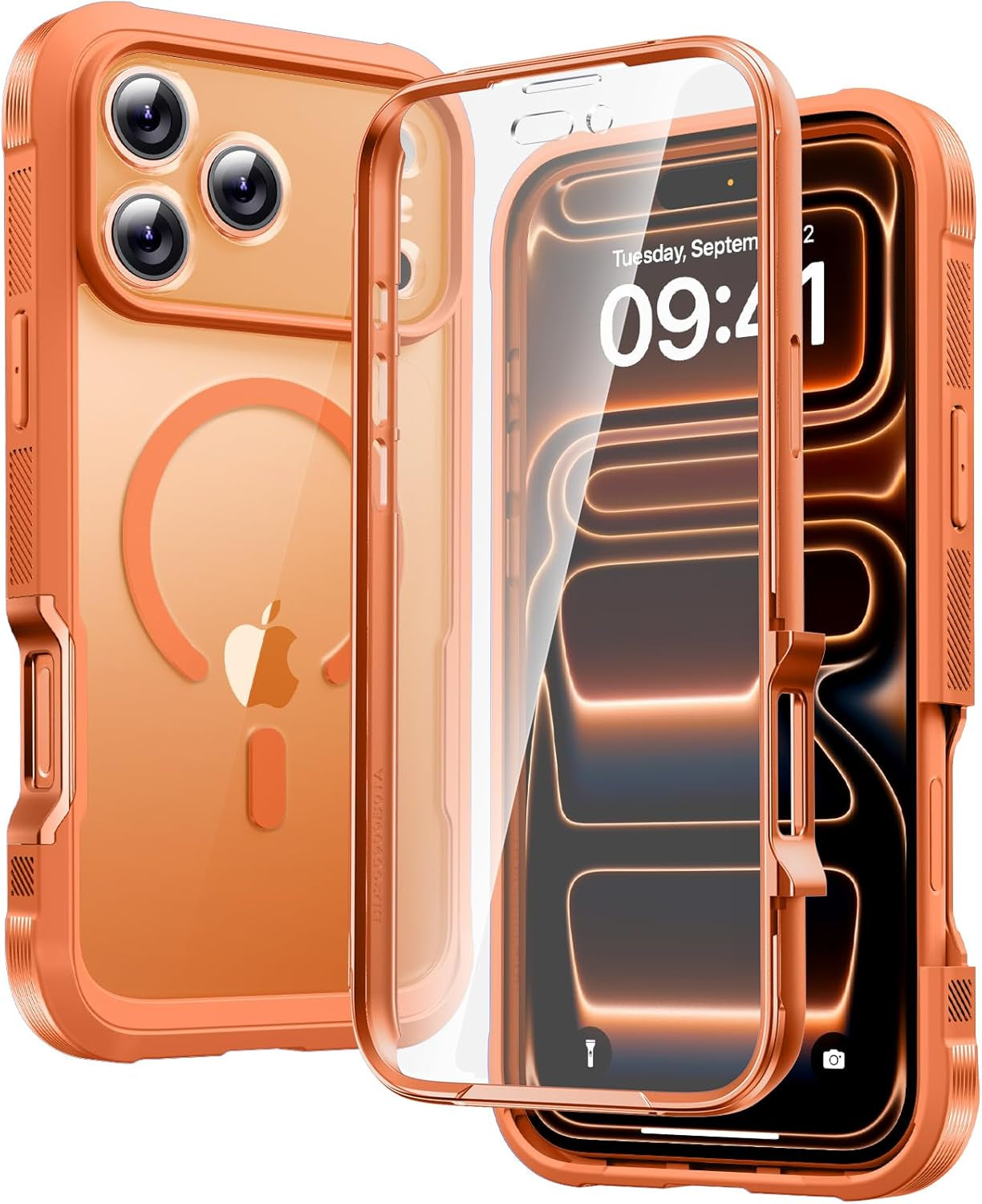 Diaclara Magnetic Designed for Iphone 17 Pro Max Case Full Body Bumper,[Compatible with Magsafe] Military Drop Proof Cover with Built-In Touch Sensitive Anti-Scratch Screen Protector,Orange