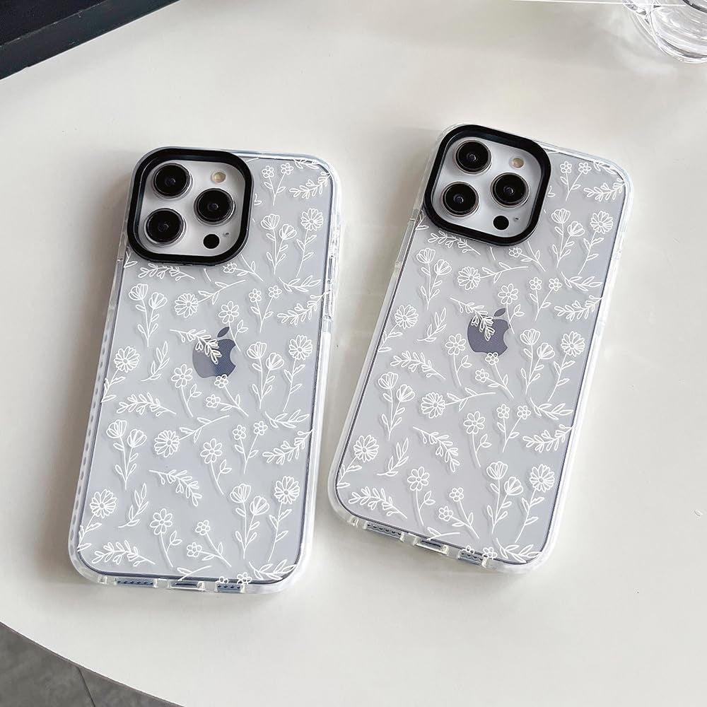 Compatible with Iphone 15 Pro Phone Case Cute White Flower Design for Women Girls Silicone Shockproof Protective Cover for Apple Iphone 15 Pro Cases 6.1 Inch - Clear  zelimeri   