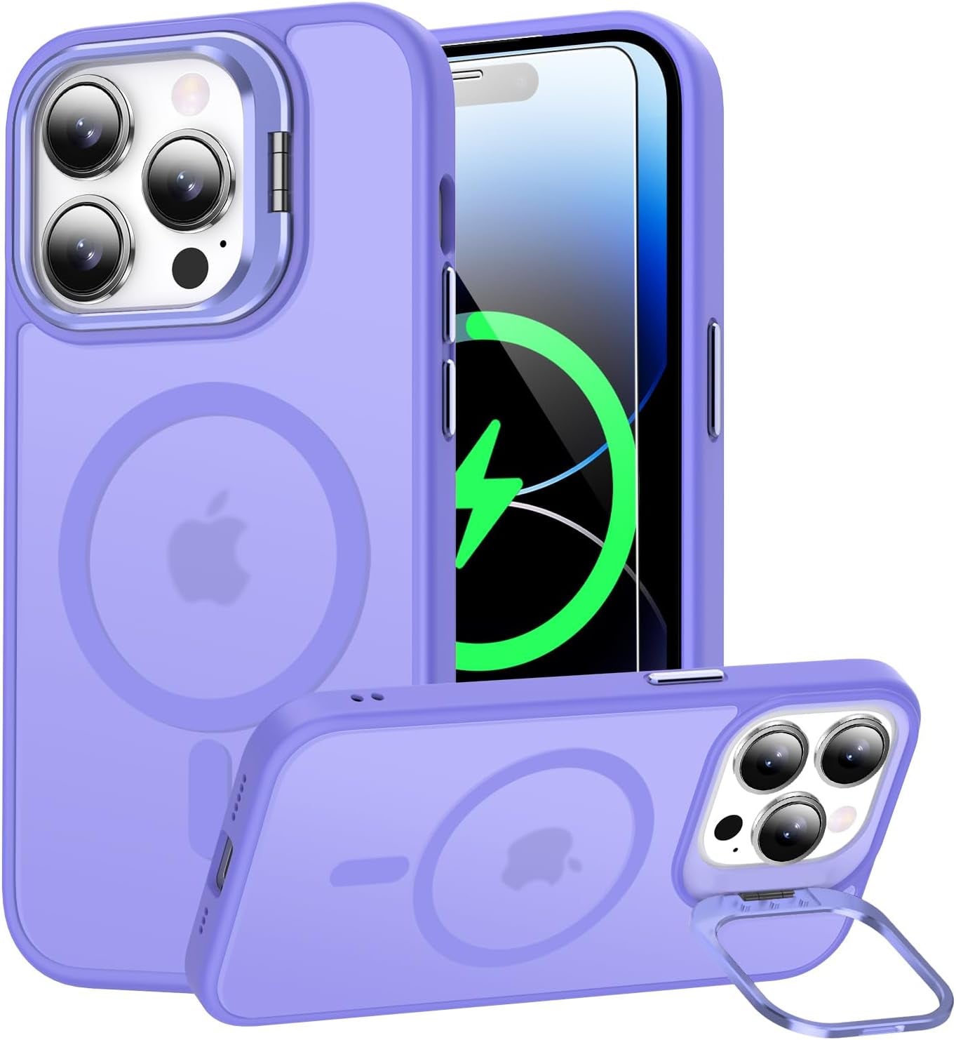 Goodon Magnetic for Iphone 14 Pro Max Case with Screen Protector, [Compatible with Magsafe] [ Built-In Metal Kickstand] Military-Grade Protection Shockproof Matte 6.7" Phone Case - Yellow  Goodon Lavender Purple Magnetic Iphone 14 Pro 6.1" 