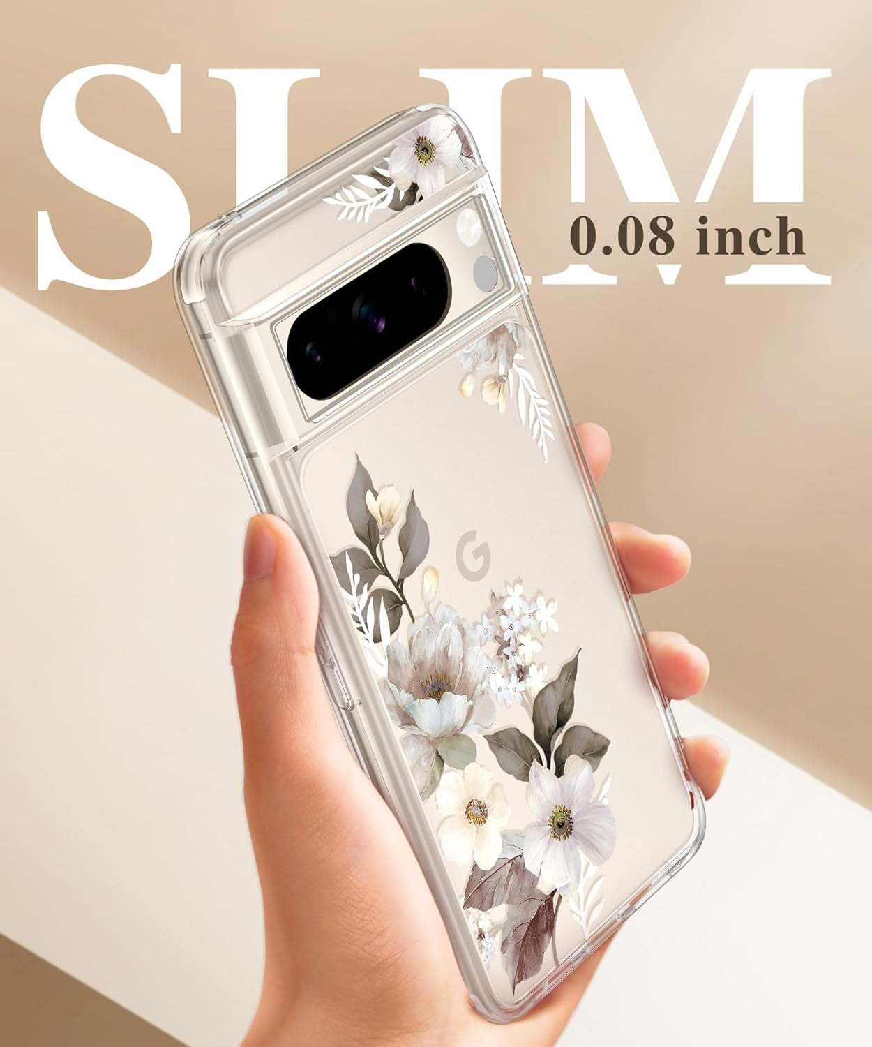 GVIEWIN Compatible with Google Pixel 8 Pro Case, with 2X Screen Protectors, [Not Yellowing + Military Grade Drop Tested] Clear Floral Slim Shockproof Protective Women Phone Case(Delphinium/Grey)  GVIEWIN   