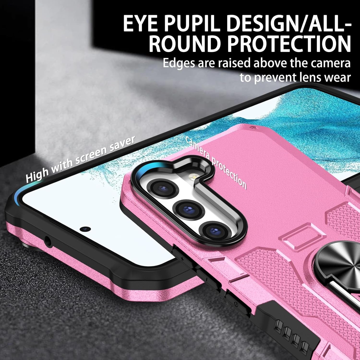 For Samung Galaxy S22 plus Case S22+ plus Case with Ring Kickstand Military Grade Shockproof Case Cover Anti-Scratch Protective Armor for Galaxy S22 plus S22+ plus Phone Case (Pink)