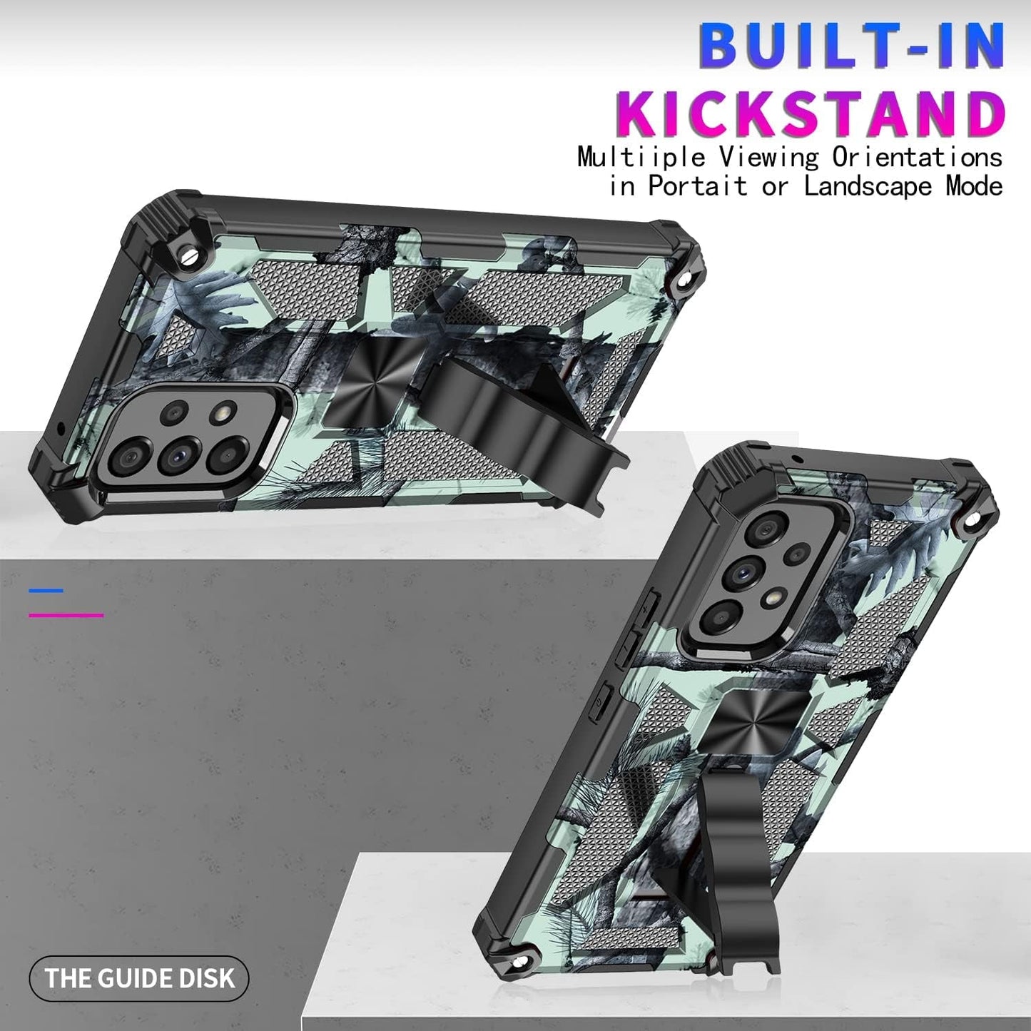 Ccsmall Camouflage Case for Samsung Galaxy A53 5G, Heavy Duty Shockproof Protection Military Grade [Built-In Magnetic Kickstand] Army Camo Phone Cover Case for Samsung Galaxy A53 5G MC Mint Green