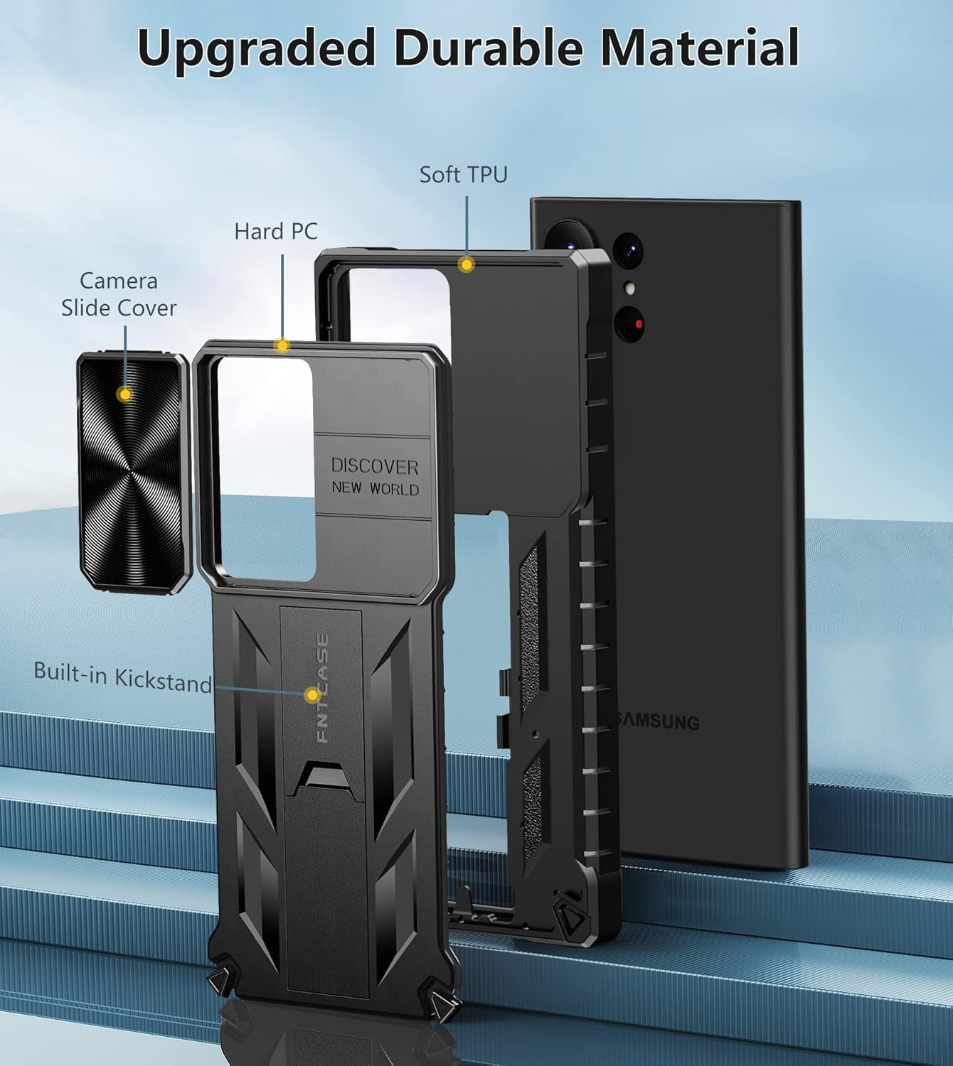 FNTCASE for Samsung Galaxy S23-Ultra Case: S22 Ultra Military Grade Shockproof Protection Mobile Case with Kickstand & Matte Textured Rugged TPU Shell | Drop Proof Protective Phone Cover