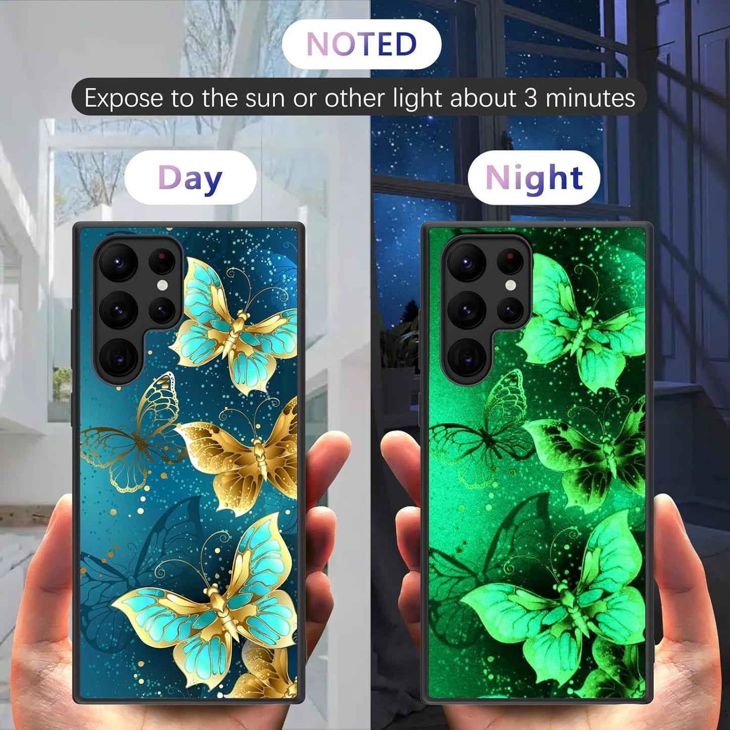 GUAGUA for Samsung Galaxy S22 Ultra Case Glow in the Dark, Samsung S22 Ultra Phone Case, Cute Blue Butterfly Noctilucent Luminous Shockproof Protective Case for Galaxy S22 Ultra 6.8'' Women Men Gifts