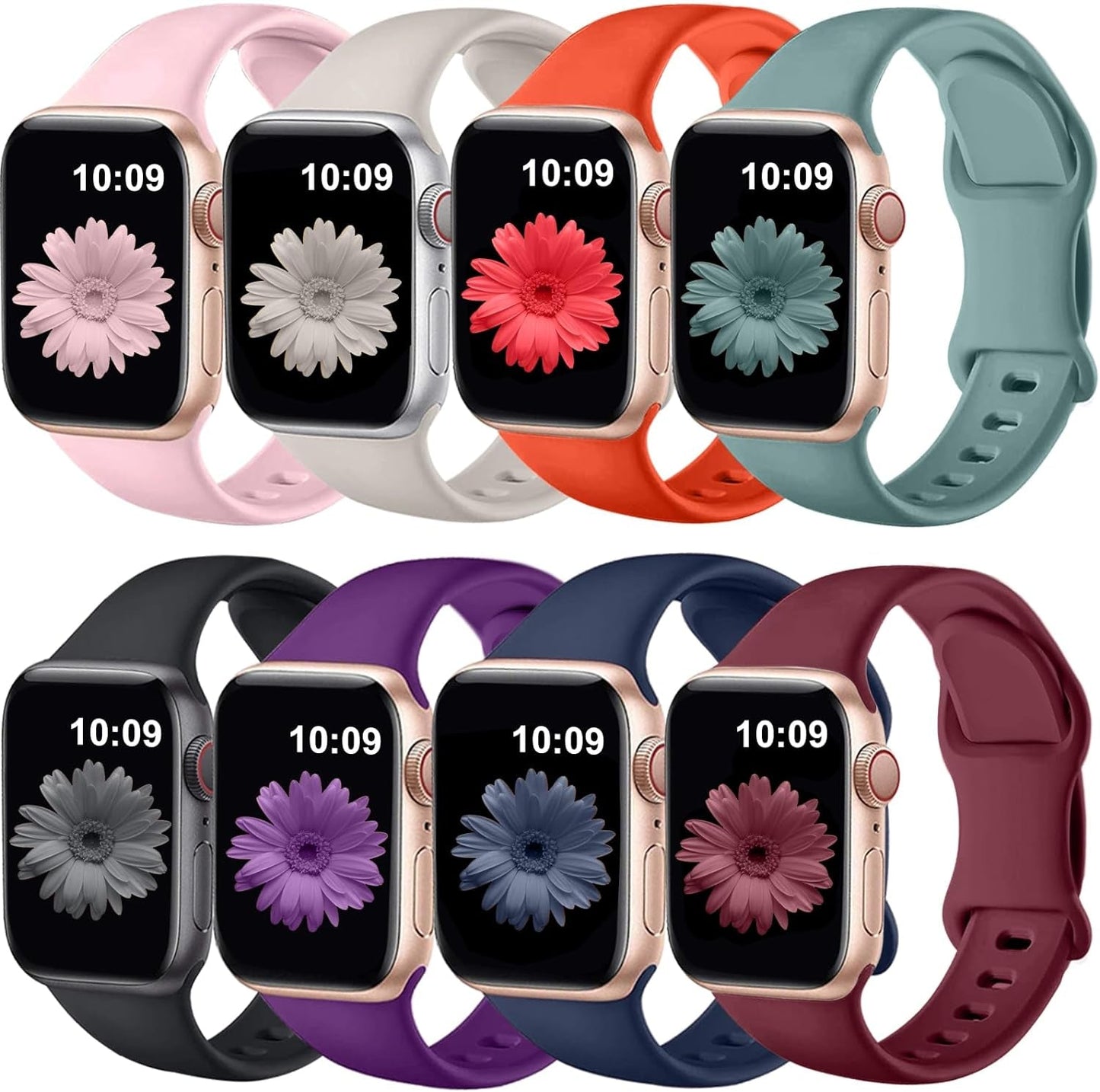 Brigtlaiff 8 Pack Bands Compatible with Apple Watch Band 38Mm 40Mm 41Mm 42Mm 44Mm 45Mm 49Mm for Women Men, Breathable Soft Silicone Sport Strap for Iwatch Series Ultra 9 8 7 6 5 4 3 2 1 SE