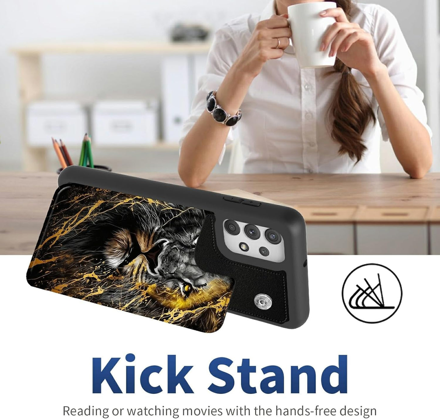 Case for Samsung 53 5G 6.5" Wallet Phone, Credit Card Holder Slots Cover & Hard PC Shockproof Soft Silicone Dual Layer Protection Flip Case for Samsung Galaxy A53 5G 2022, Cool Lion