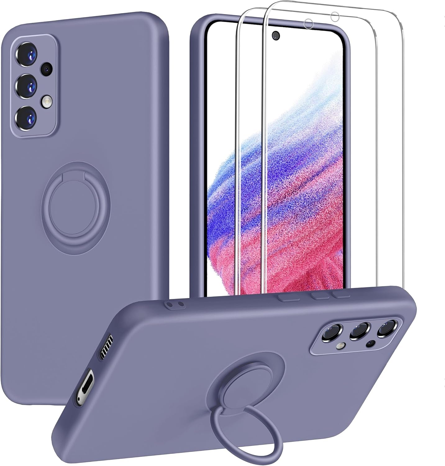 Dssairo for Samsung Galaxy A53 5G Phone Case, Ring Stand [360° Rotatable Ring Holder] with 2 Screen Protector, with Full Camera Cover Protection, Silicone Slim Protective Phone Case (Navy Blue)