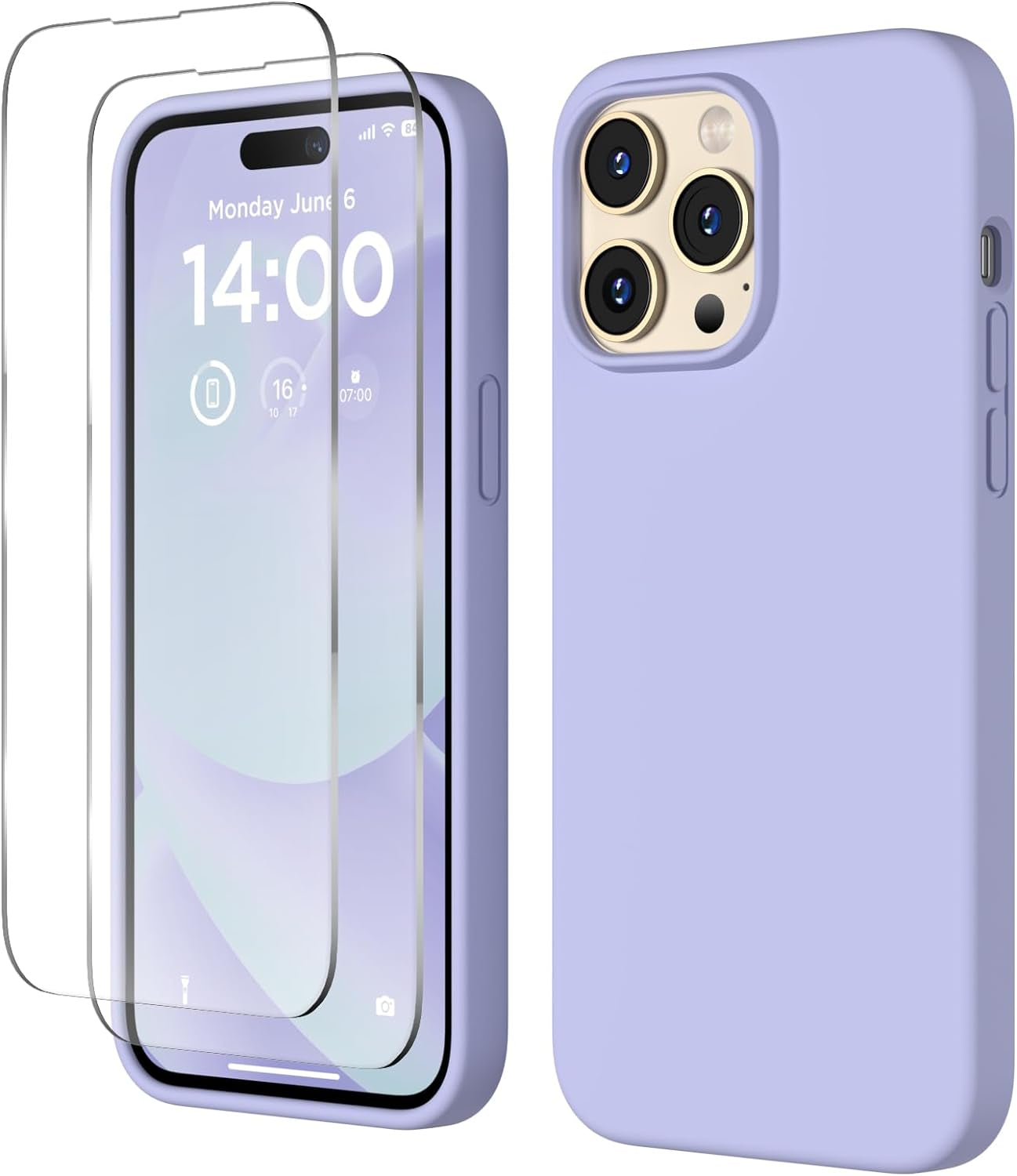 COFFKER Designed for Iphone 14 Pro Max Case, Liquid Silicone Case [2X Screen Protectors], Shockproof Slim Thin Protective Phone Case with Soft Anti-Scratch Microfiber Lining, 6.7 Inch, Calke Green  COFFKER Light Purple  