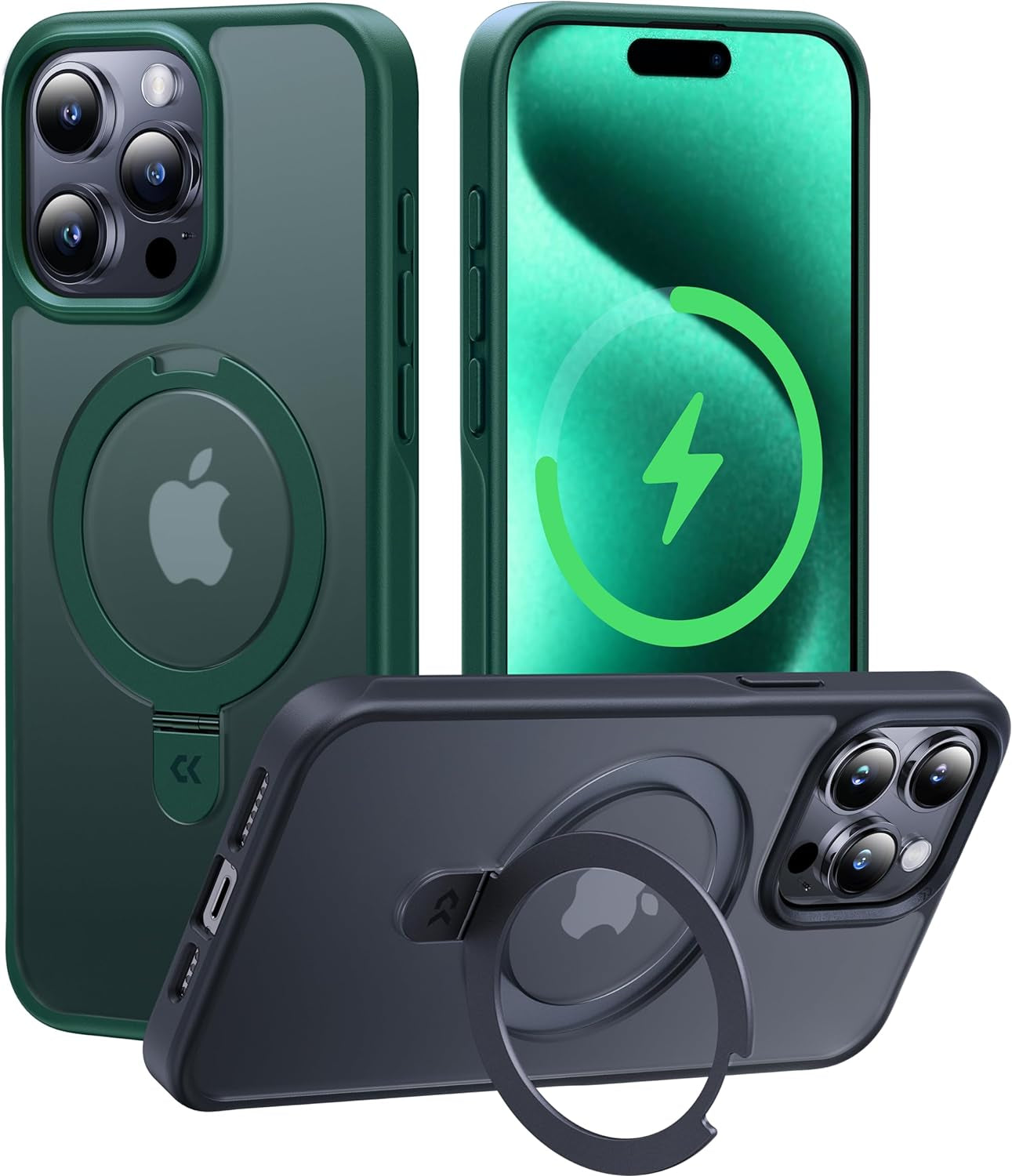 CASEKOO for Iphone 14 Pro Case with Magnetic Ring Stand [Military Drop Protection] [Compatible with Magsafe] Shockproof Slim Translucent Matte Phone Cases 6.1 Inch 2022, Purple  CASEKOO Green For Iphone 15 Pro 
