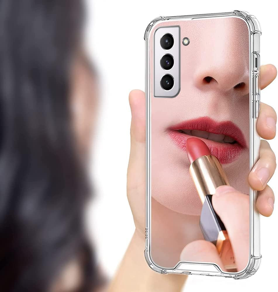 Cavdycidy for Samsung Galaxy S22 Ultra Case Mirror with [Four Corner Thick Guard Shockproof] Hard Mirror Back Soft Bumper Slim Protective Cover Girly Makeup Touch up for Girl Women