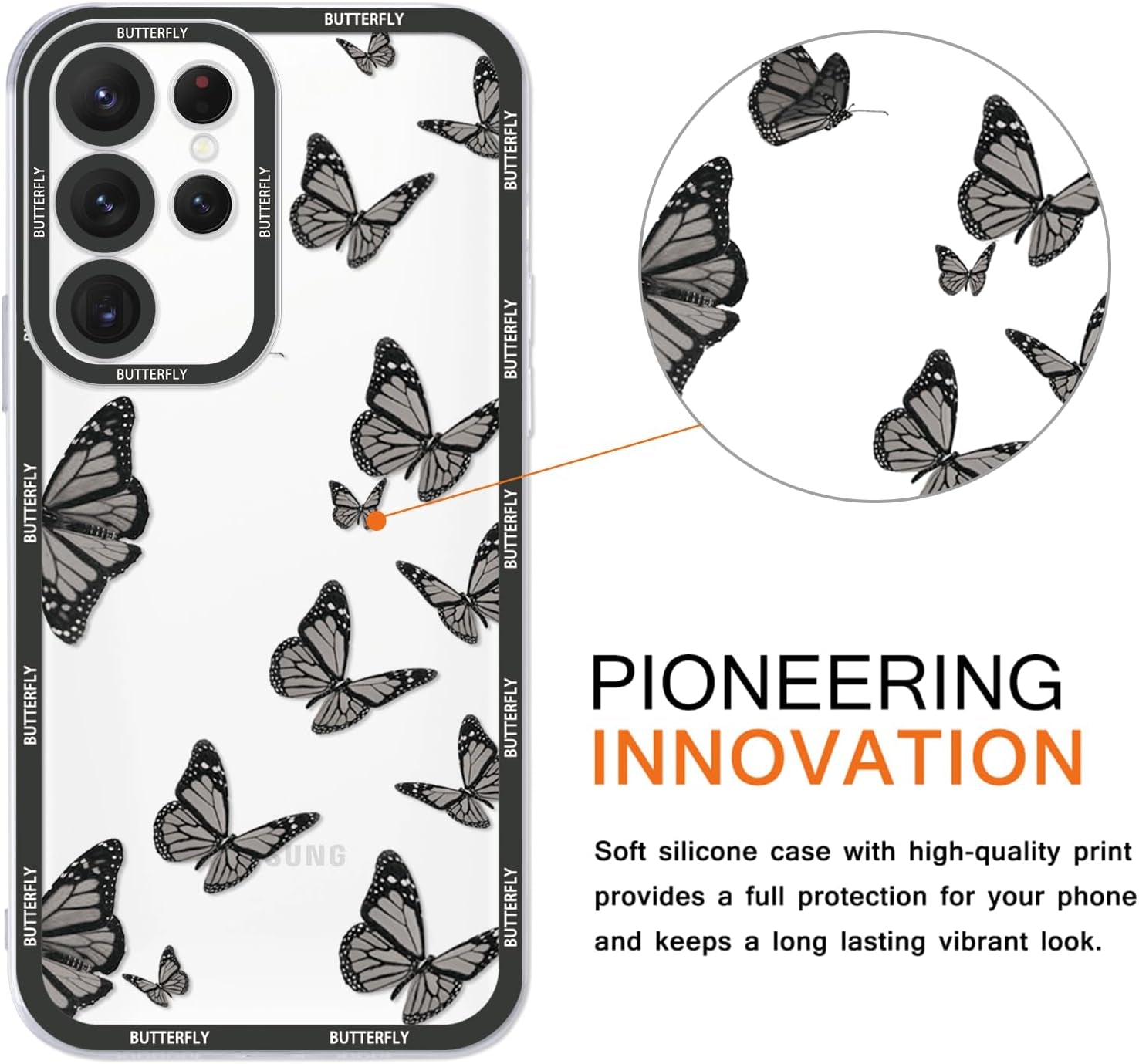 2 Pack Cute Clear Print for Samsung Galaxy A53 5G 6.5" Phone Case, Butterfly Aesthetic Transparent Cases Soft Silicone Slim TPU Shockproof Protective Cover for Women Girls-Butterflies