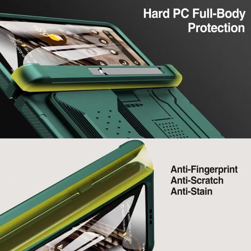 Google Pixel Fold Case with Hinge Protection, Build-In [ Front Screen Protector ] [ Foldable Kickstand & Camera Cover ] Hard PC Full Body Protection for Pixel Fold 5G, Green  X-FOUR   