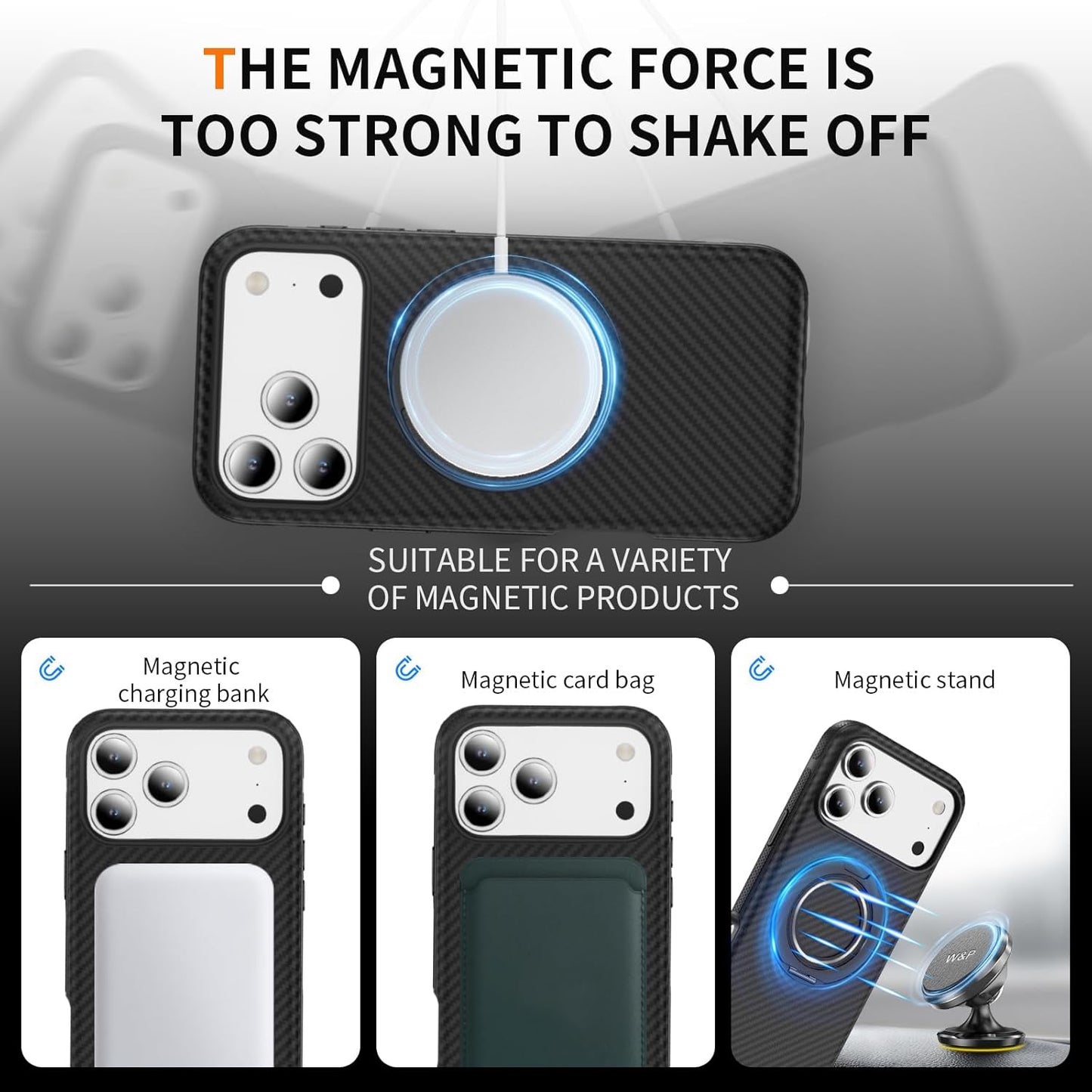 For Iphone 17 Pro Max Case with Belt Clip Holster, Carbon Fiber Design for 17 Pro Max Case[Compatible with Magsafe],Anti-Drop,With 360°Rotating Kickstand(For Iphone17Promax Regular Holster)