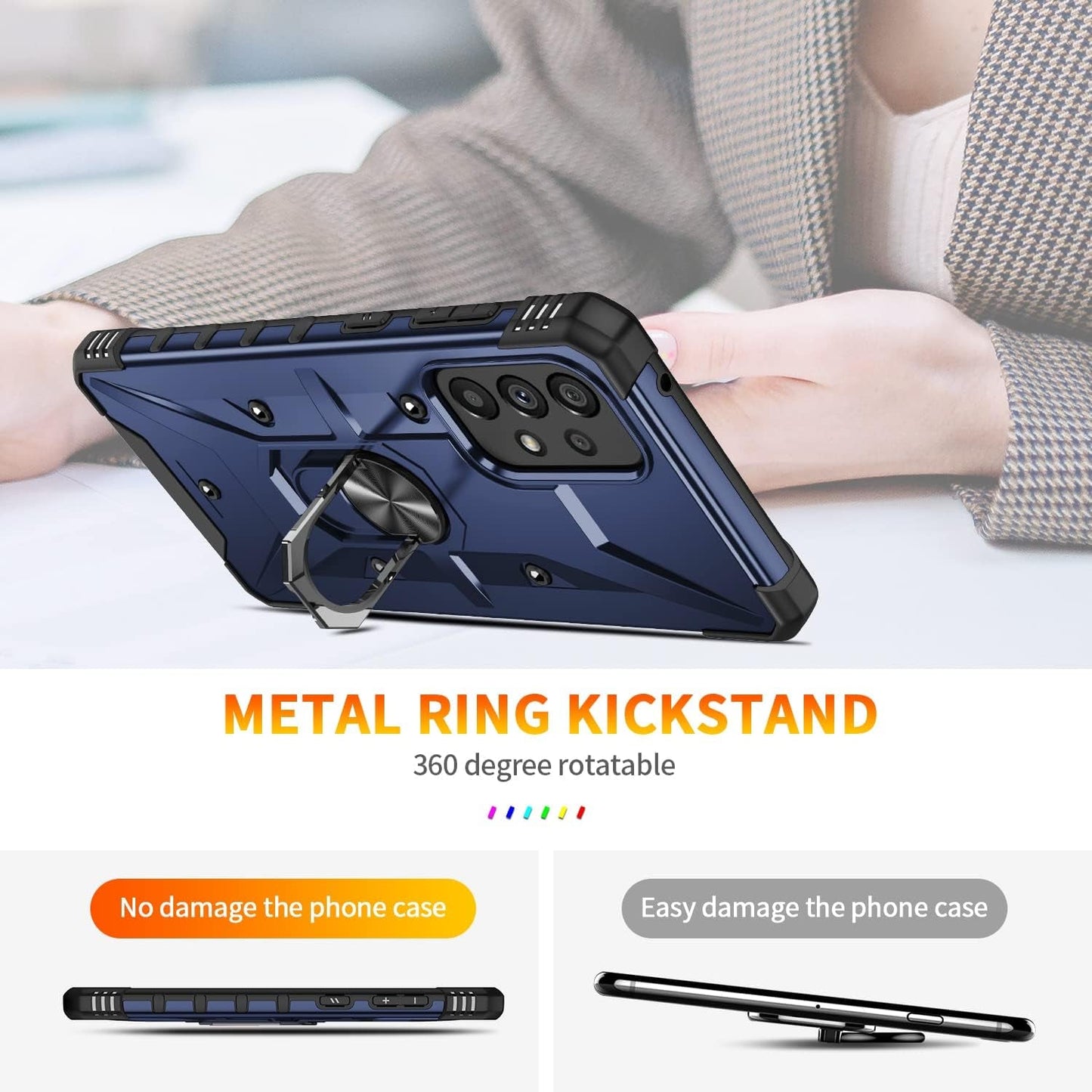 For Galaxy A53 5G Case, Samsung A53 5G Case with Tempered Glass Screen Protector, Military Grade Double Shockproof with Kickstand Protective Case for Samsung Galaxy A53 5G (Blue)