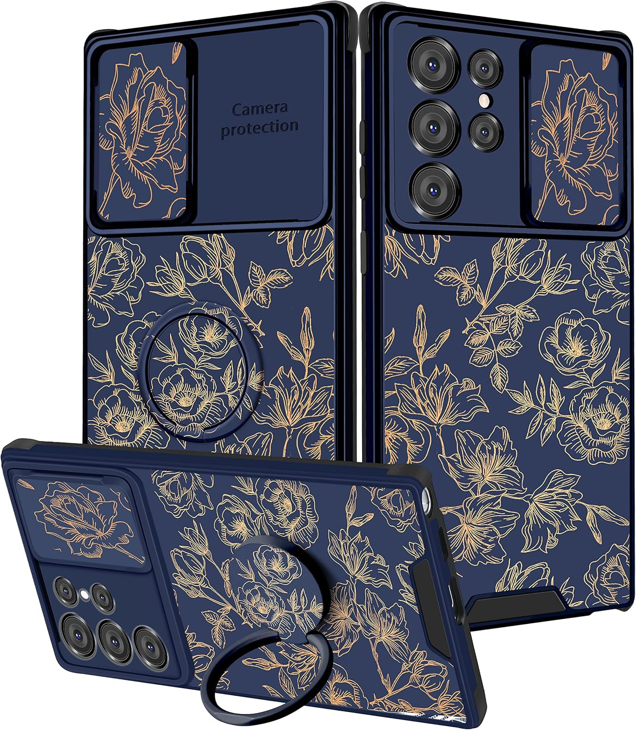 Goocrux (2In1 for Samsung Galaxy S22 Ultra Case Flower Floral for Women Girls Girly Pretty Cute Phone Cover with Slide Camera Cover+Ring Holder Fashion Pattern Unique Design Cases for S22 Ultra 6.8''