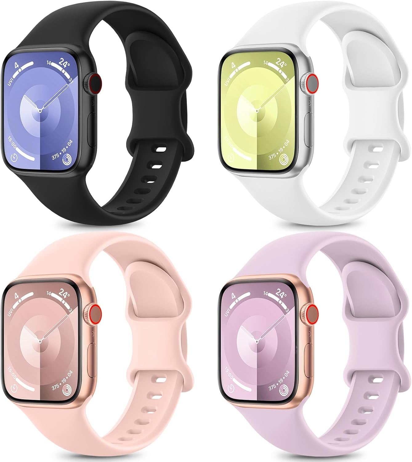 4 Pack Sport Bands Compatible with Apple Watch Bands Series 9, Watch Band for Women 38Mm 40Mm 41Mm 42Mm 44Mm 45Mm 49Mm,Soft Silicone Waterproof Strap for Iwatch Bands SE 8, 7, 6, 5, 4, 3, 2, 1