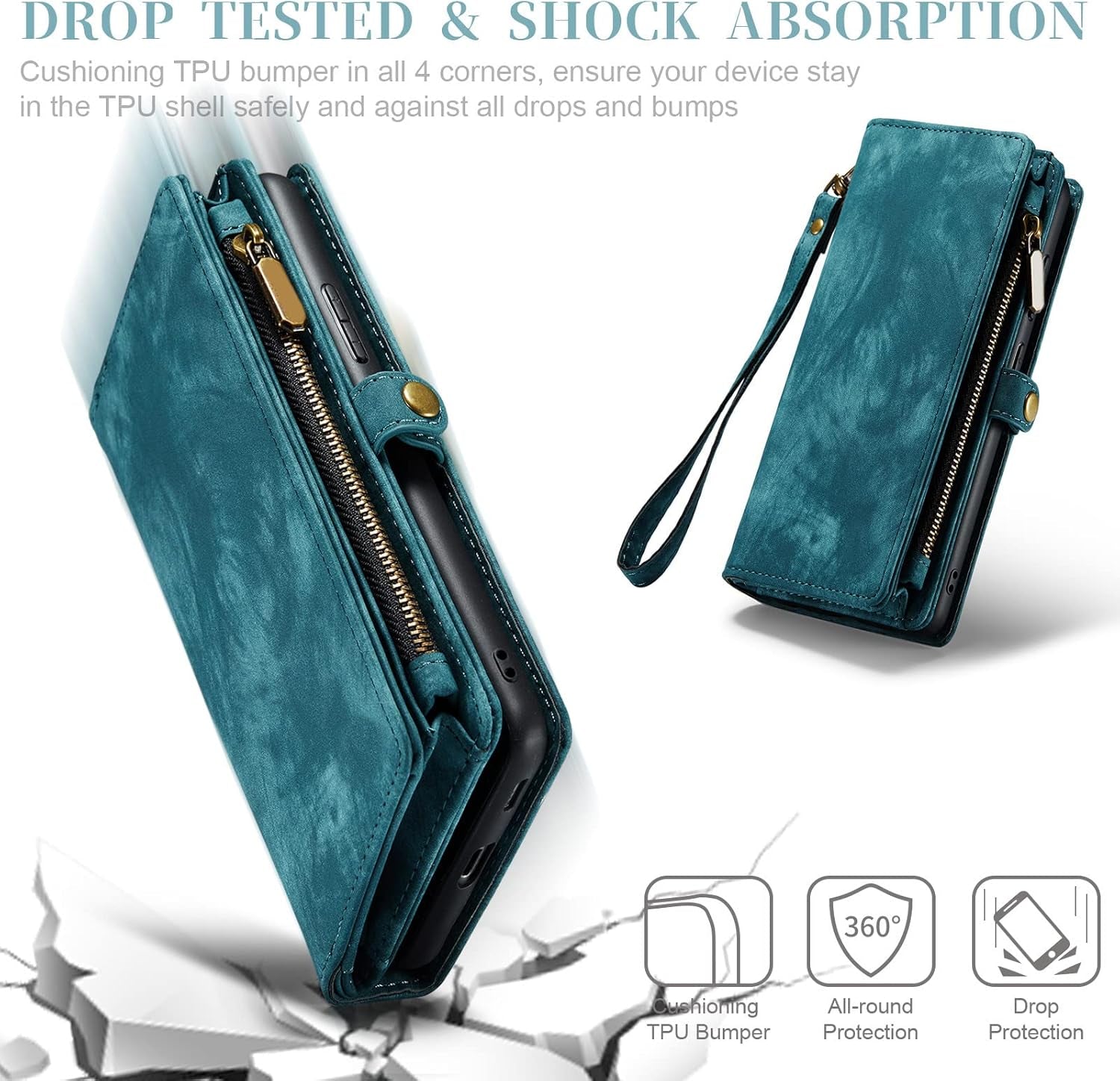 Asuwish Phone Case for Samsung Galaxy A53 5G 2022 Zipper Wallet Detachable Cover with Tempered Glass Screen Protector and Flip Card Holder Cell Accessories Gaxaly A53 G5 Galaxies 53A SM A536U Men Blue