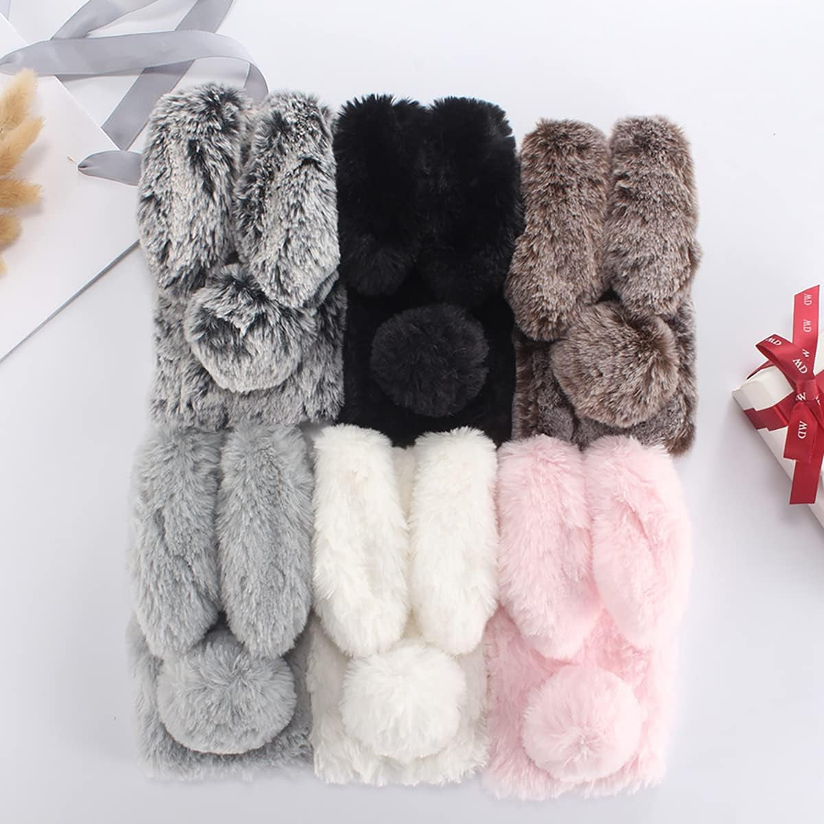 Fluffy Fur Plush Case for Pixel 5 Cute Bunny Furry Girly Cover 3D Animal Fuzzy Protective Case Faux Rabbit Cony Hair Kawaii Toy Fun Women Phone Shell for Pixel 5 Light Grey  Mikikit   