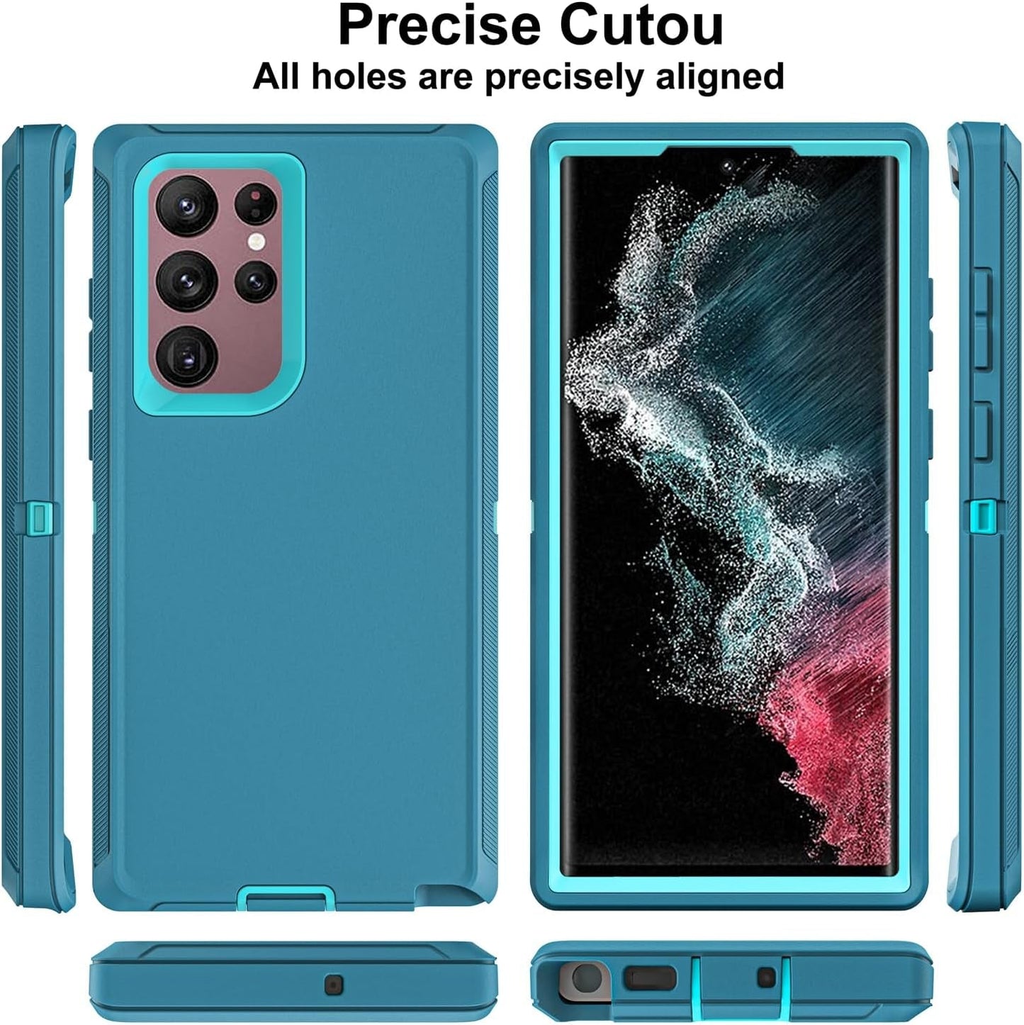 For Samsung Galaxy S22 Ultra Case, S22 Ultra Case with Self Healing Flexible TPU Screen Protector [2 Pack], 3 in 1 Shockproof Heavy Duty Case for Samsung S22 Ultra 5G (Blue/Turquoise)