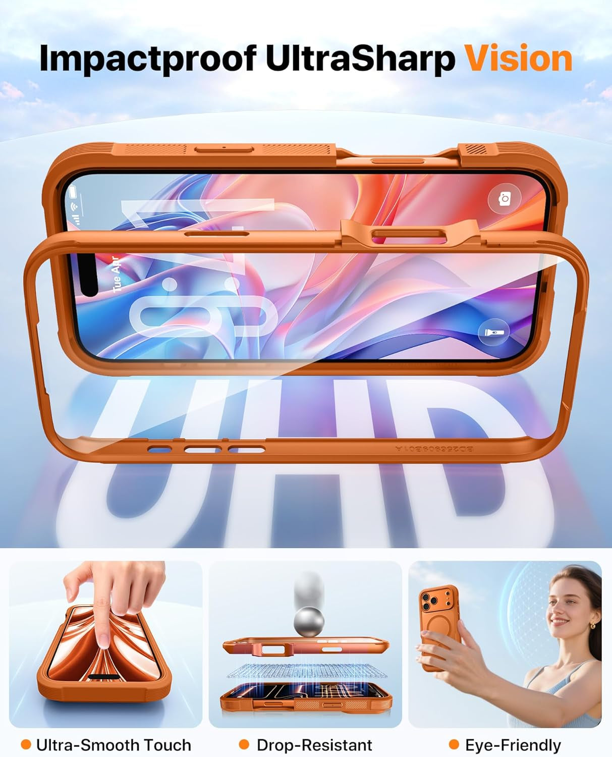 Diaclara Magnetic Designed for Iphone 17 Pro Max Case Full Body Bumper,[Compatible with Magsafe] Military Drop Proof Cover with Built-In Touch Sensitive Anti-Scratch Screen Protector,Orange