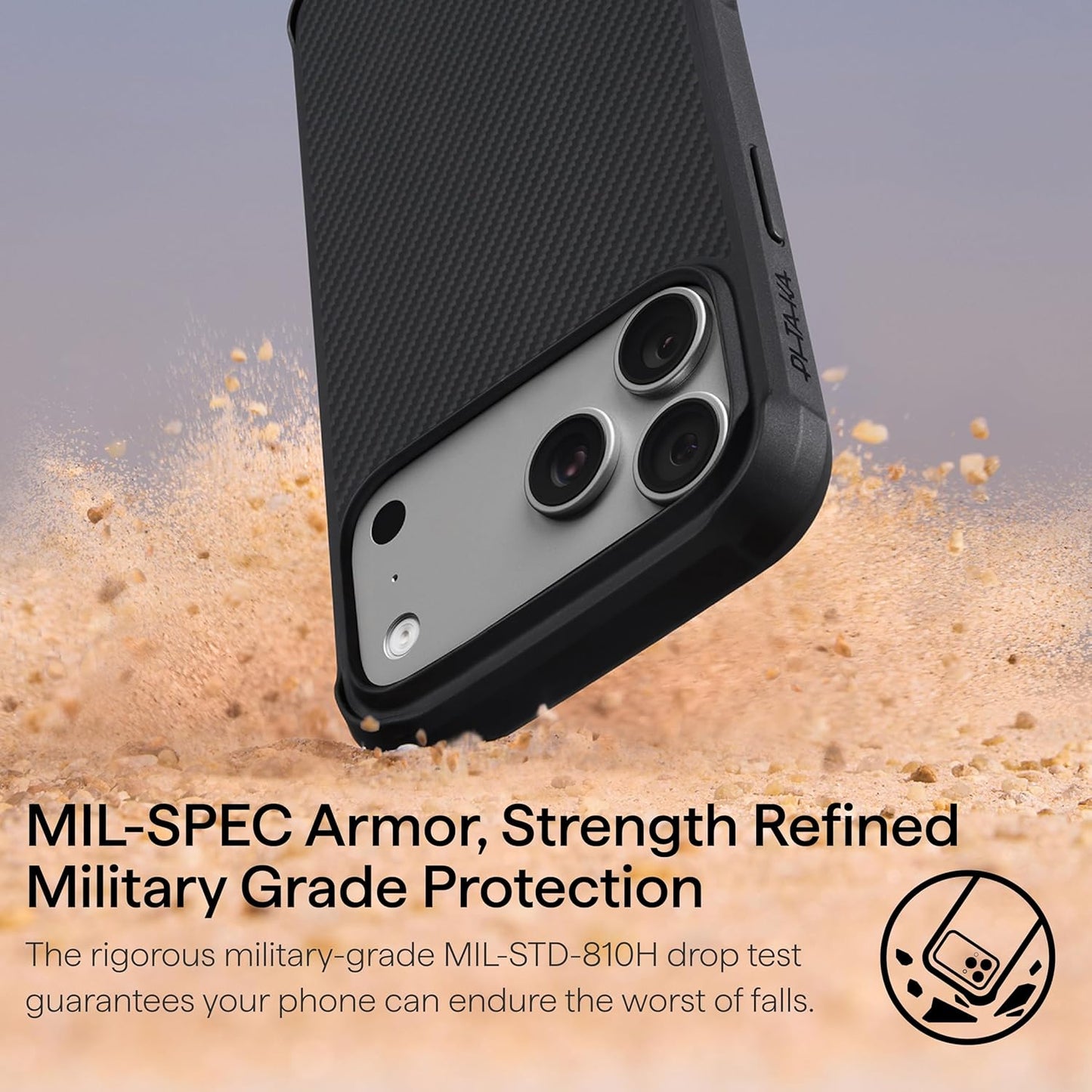 Pitaka for Iphone 17 Pro Max Case 6.9", Military Grade Protective Case, Compatible with Magsafe, 600D Aramid Fiber Woven & TPU Combined, Proguard - Black/Grey(Twill)