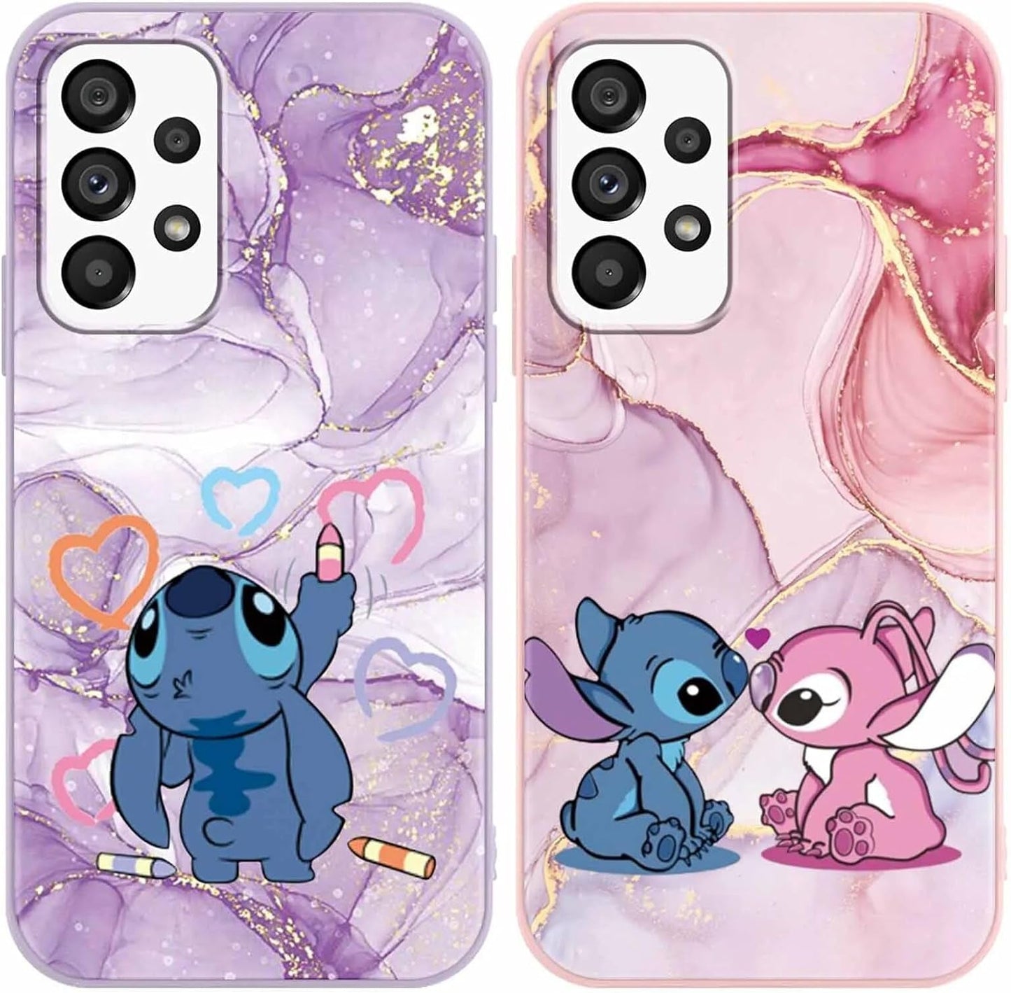 2 Pack Cute Cartoon Case for Samsung Galaxy A53 5G Cases 6.5",Kawaii Anime Character Movie Girly Marble Cover for Women Girls Kids,Soft TPU Shockproof Protective Funda for Samsung A53 5G Purple Pink