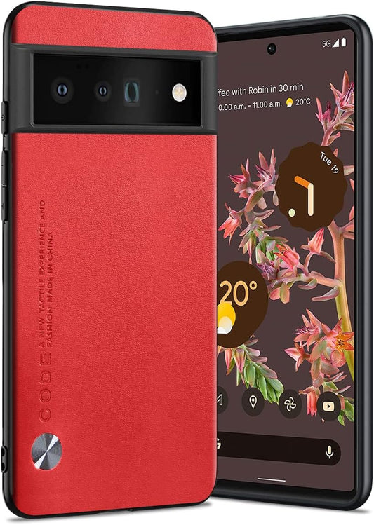 For Google Pixel 6 Pro Case 5G (2021), Soft TPU Artificial Leather Case,Extremely Light Ultra-Light Camera Protection Leather Cover Case for Google Pixel 6 Pro 5G (Red)  Puxssul Red  