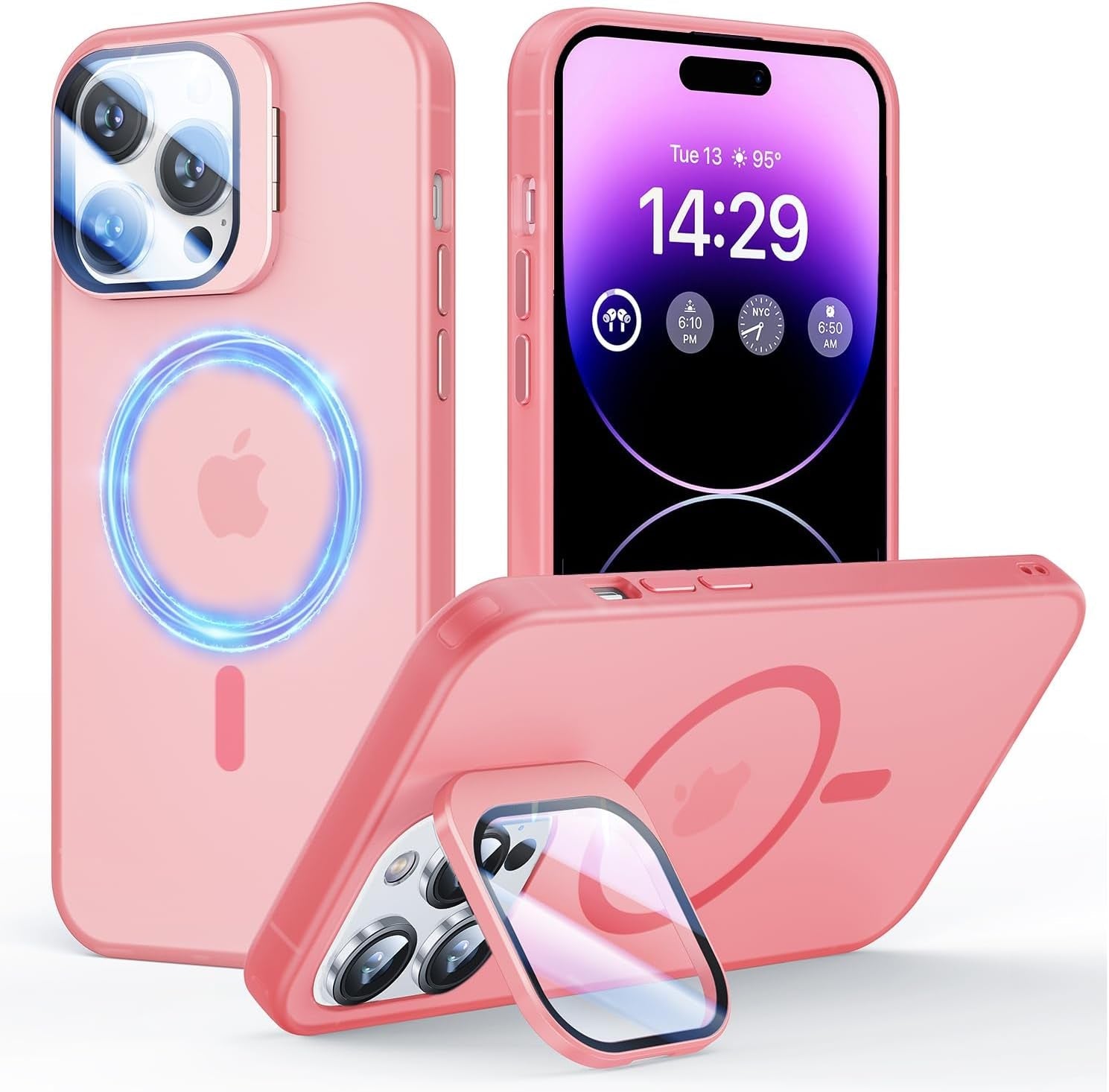 Degeca for Iphone 14 Pro Case, Military Grade Drop Protection, Compatible with Magsafe, Built-In Stash Stand & Camera Lens Protector, Magnetic Phone Case 6.1", Blue  degeca Pink Only For Iphone 14 Pro 6.1'' 