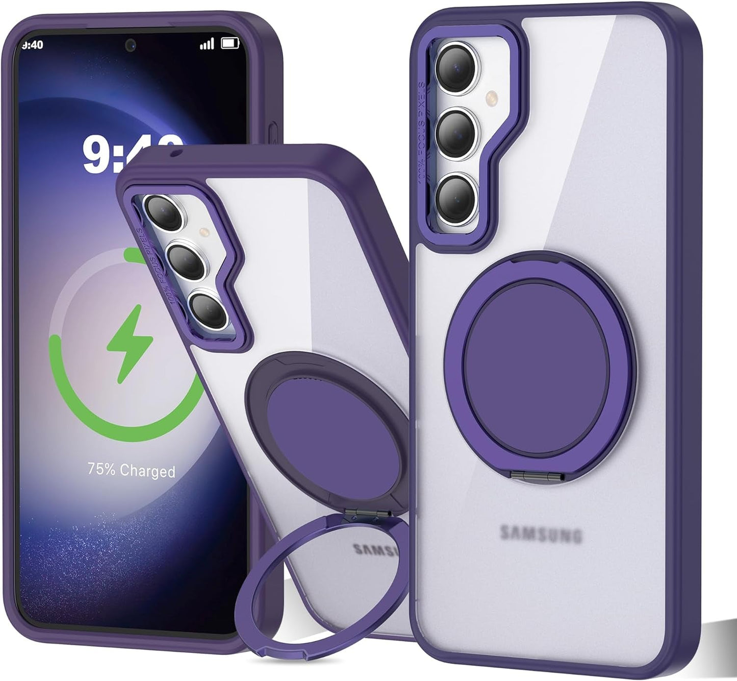 For Samsung Galaxy S24 plus Case with 360° Rotatable Magnetic Ring Stand [Compatible Magsafe] [Military Grade Tested] Translucent Matte Galaxy S24 plus Phone Case for Women Men 6.7'', Blue