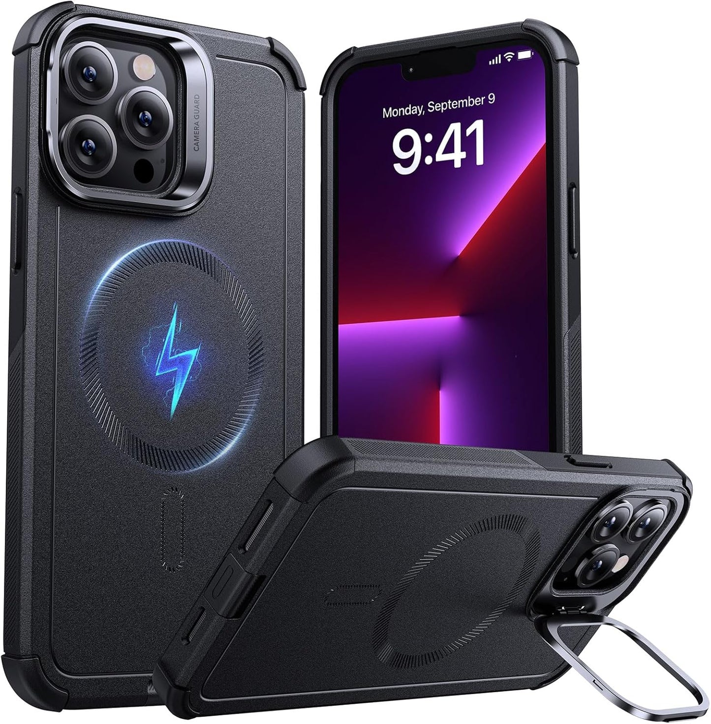 ESR for Iphone 17 Pro Case with Stash Stand, 7X Military-Grade Drop Protection with Camera Control, Shock-Absorbing Phone Rugged Cover, Compatible with Magsafe Accessories, Cyber Series, Black