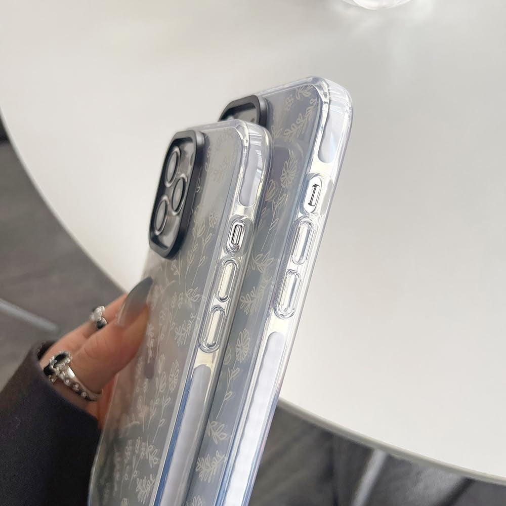Compatible with Iphone 15 Pro Phone Case Cute White Flower Design for Women Girls Silicone Shockproof Protective Cover for Apple Iphone 15 Pro Cases 6.1 Inch - Clear  zelimeri   