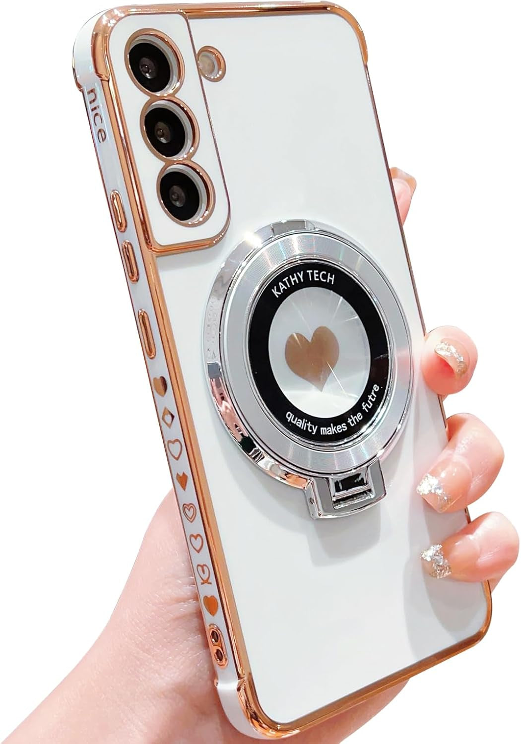 For Samsung Galaxy S22 plus Case with Magnetic Ring Stand [Compatible with Magsafe] Cute Love Heart Luxury Electroplate Plating Silicone Shockproof Cover for Galaxy S22 plus 6.6"(Purple)