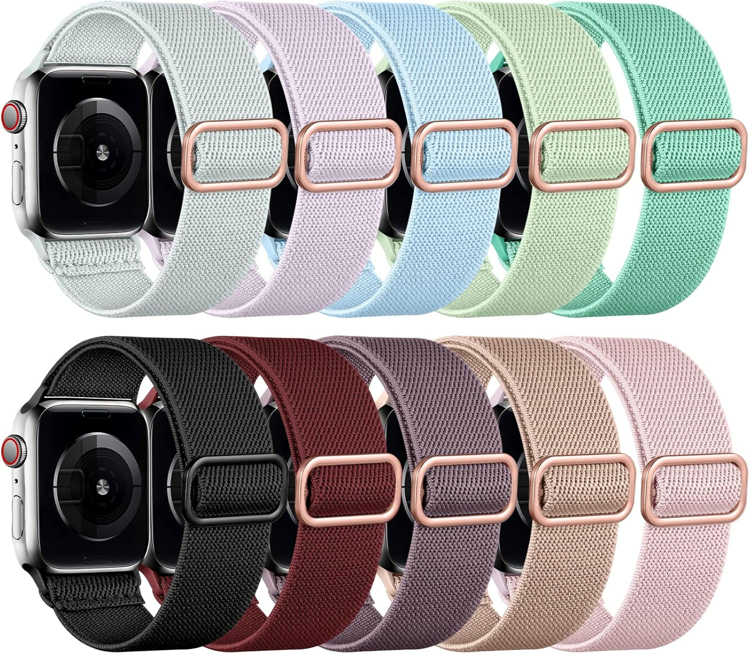 Daqin 10 Pack Stretchy Solo Loop Compatible with Apple Watch Band 38Mm 40Mm 41Mm 42Mm 44Mm 45Mm 49Mm Women Men, Soft Nylon Adjustable Elastic Braided Straps for Iwatch SE Series 9/8/7/6/5/4/3/2/1/Ultra/Ultra 2