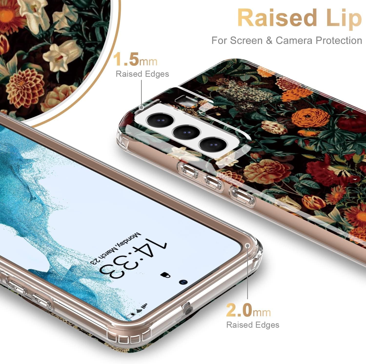 Esdot Compatible with Samsung Galaxy S22 plus Case,Passing 21Ft Drop Test,With Fashionable Designs for Women Girls,Protective Phone Case for Galaxy S22+ plus 6.6" Flower Garden