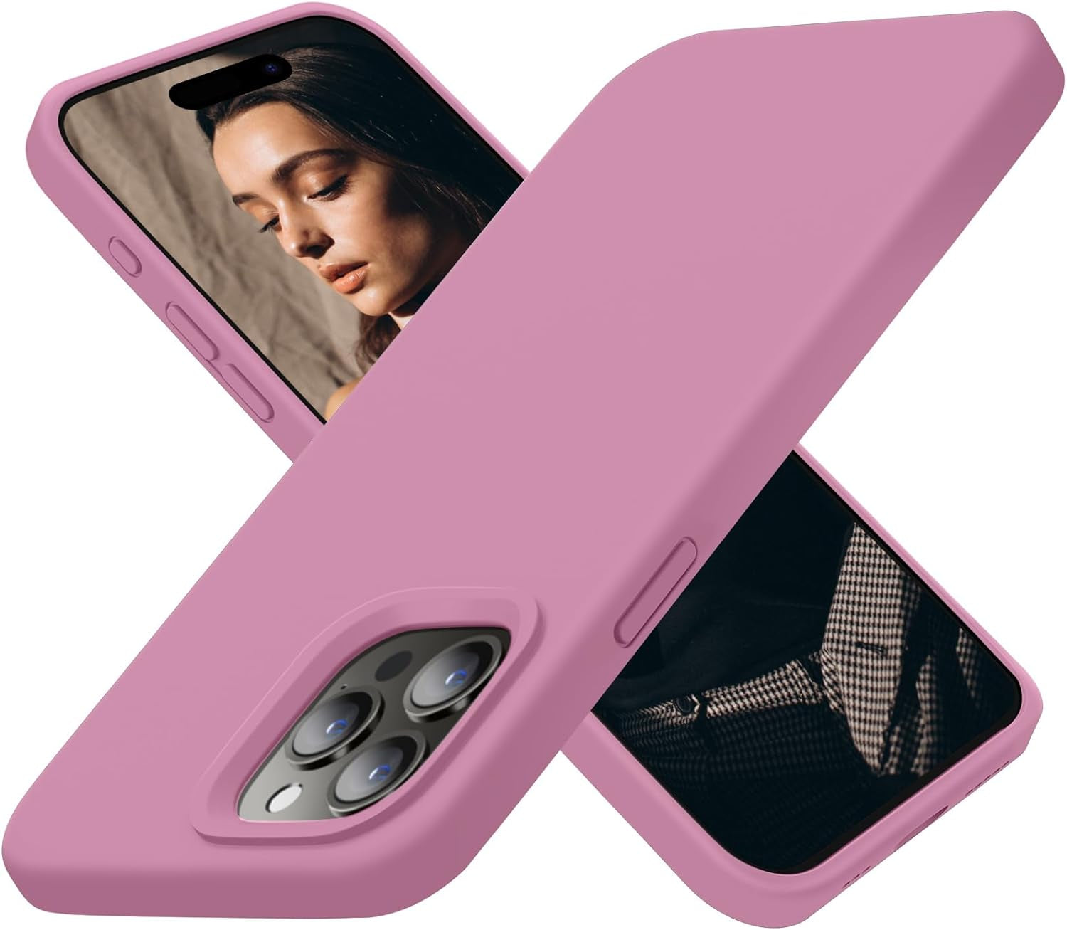 Cordking Designed for Iphone 15 Pro Case, Silicone Ultra Slim Shockproof Protective Phone Case with [Soft Anti-Scratch Microfiber Lining], 6.1 Inch, Alpine Green  Cordking Lilac Purple  