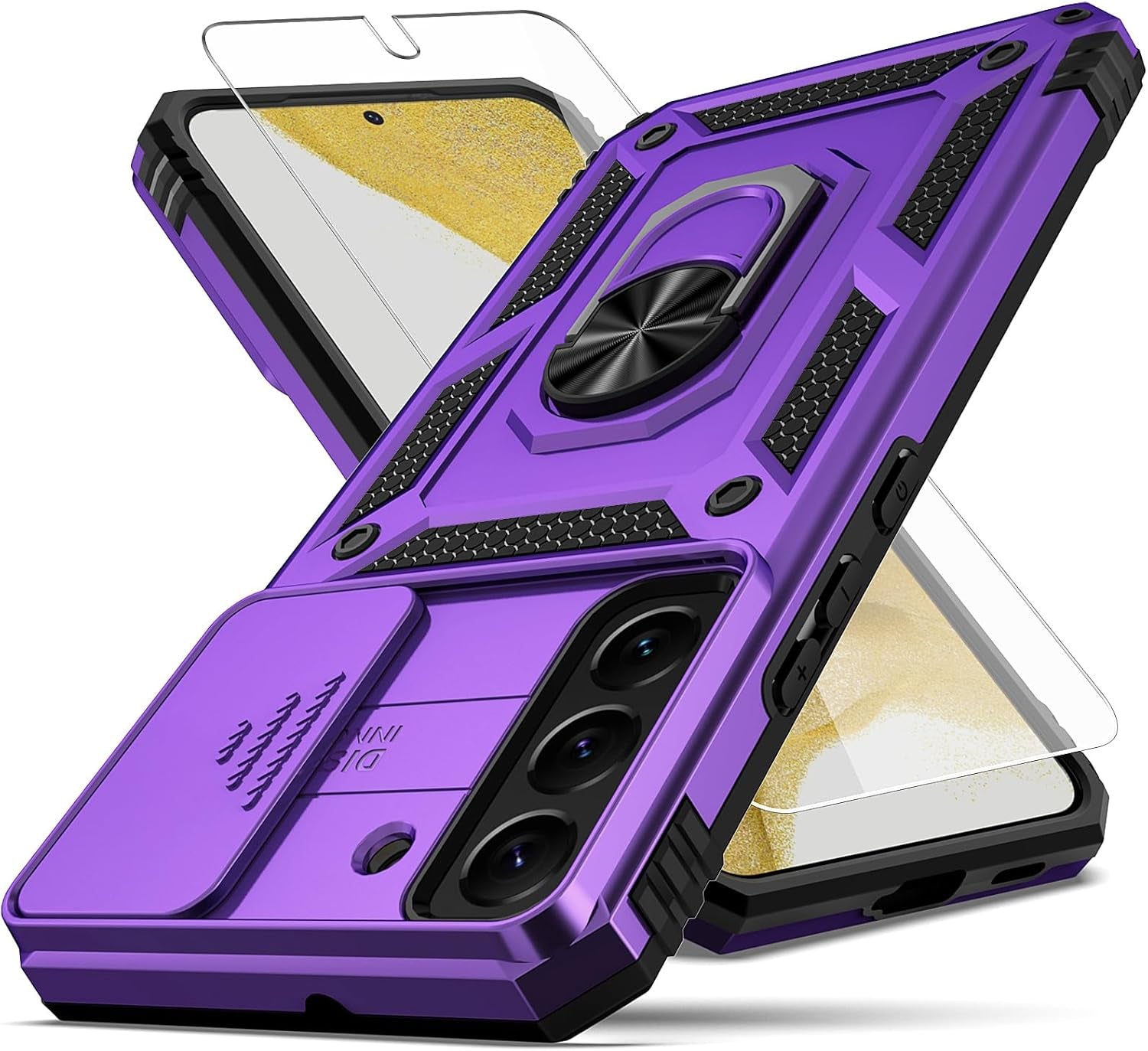 For Samsung Galaxy S22 plus Case,With Camera Lens Cover HD Screen Protector,[Military Grade] Ring Car Mount Kickstand Hybrid Hard PC Soft TPU Shockproof Protective Case for Galaxy S22 Plus, Green