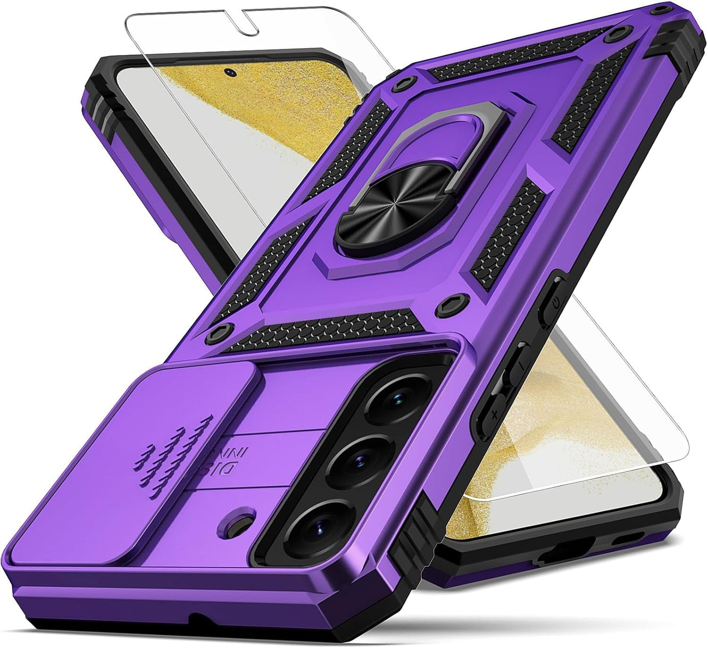 For Samsung Galaxy S22 plus Case,With Camera Lens Cover HD Screen Protector,[Military Grade] Ring Car Mount Kickstand Hybrid Hard PC Soft TPU Shockproof Protective Case for Galaxy S22 Plus, Green