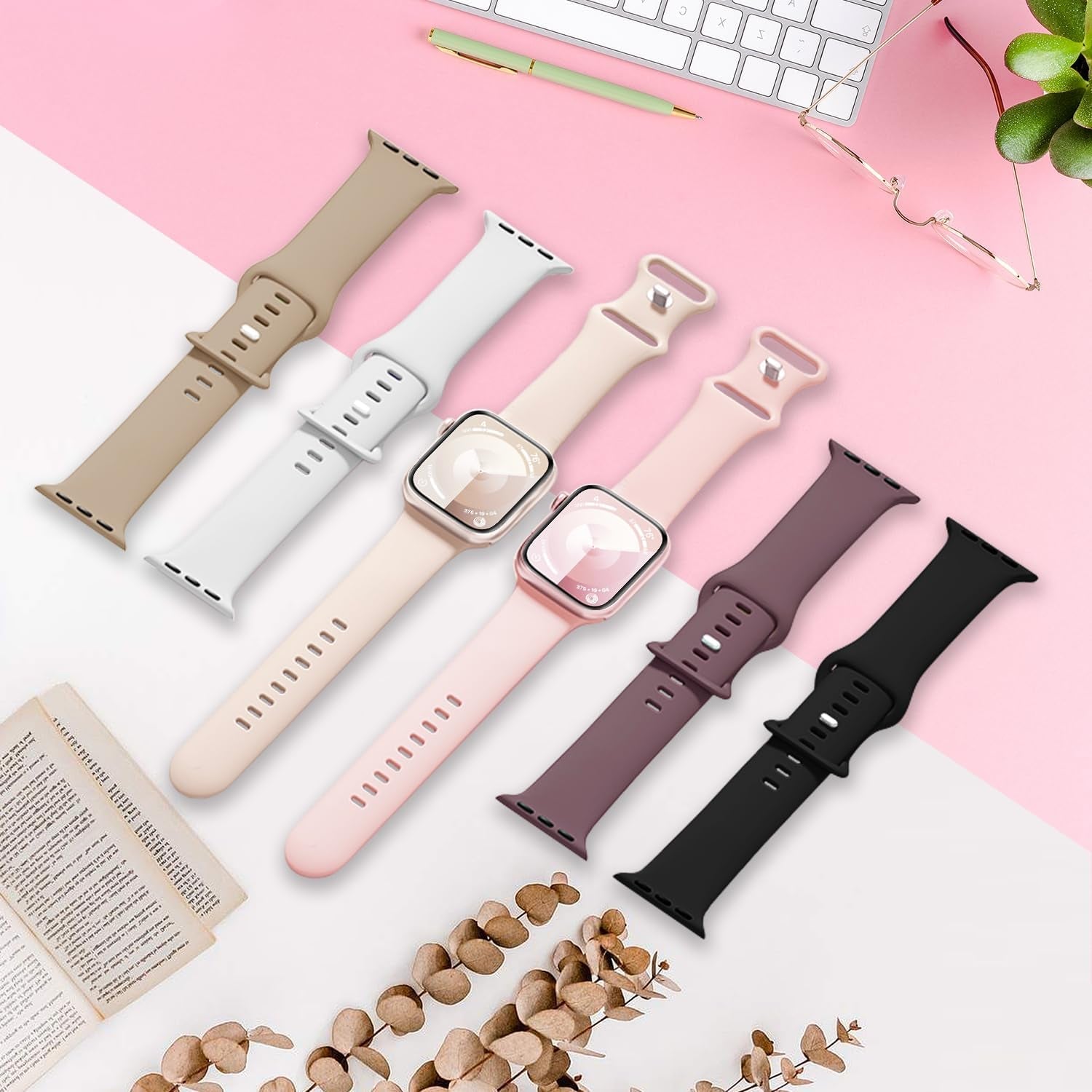 6 Pack Sport Silicone Band Compatible with Apple Watch Bands 40Mm 38Mm 41Mm 42Mm 44Mm 45Mm 49Mm Women Men, Soft Strap Wristbands for Iwatch Series 9 Ultra/Ultra 2 SE 8 7 6 5 4 3 2 1 Black