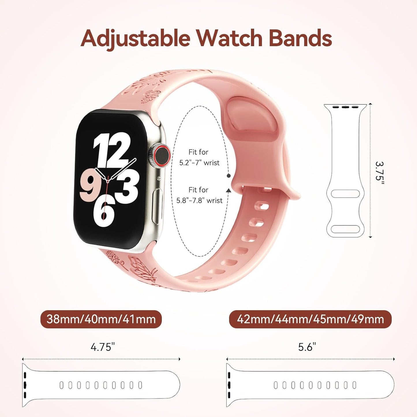 3 Pack Butterfly Floral Engraved Silicone Apple Watch Bands for Women - Soft, Sporty, and Stylish, Fits 38Mm-49Mm Apple Watch/Iwatch Series Ultra/Ultra 2/SE/9/8/7/6/5/4/3/2/1