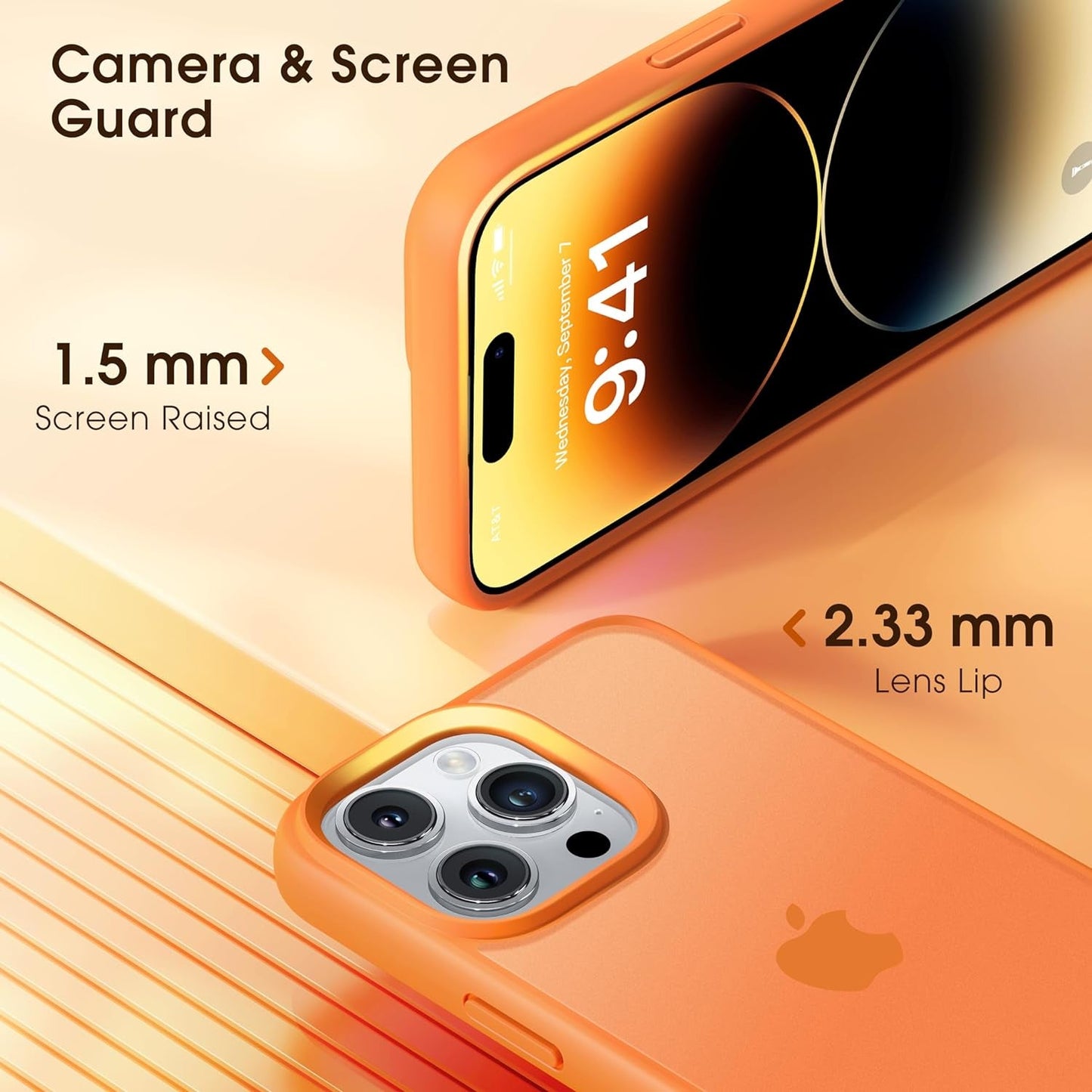 Alphex Colored Transluscent for Iphone 14 Pro Case, Sleek Cute Retro Design, German Quality Standard Certified, 12FT Military-Grade Protection, Slim Matte Hard Back Case 6.1-Inch, Orange  Alphex   