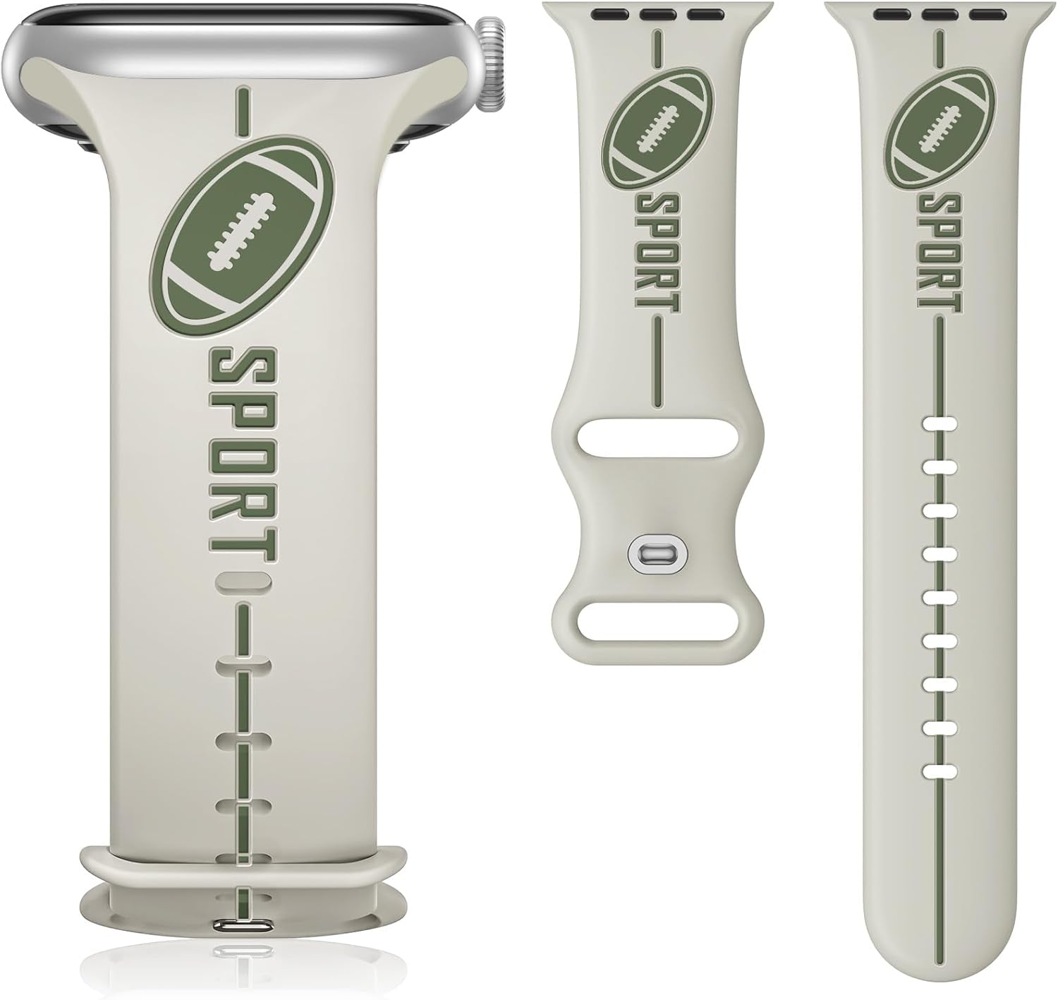 Designer Band for Apple Watch Band 38Mm 40Mm 41Mm 42Mm 44Mm 45Mm 49Mm Women Men,Silicone Waterproof Football Sport Strap for Iwatch Series 9 Ultra 8 7 6 5 4 3 2 1 SE Replacement Wristbands Grey Green