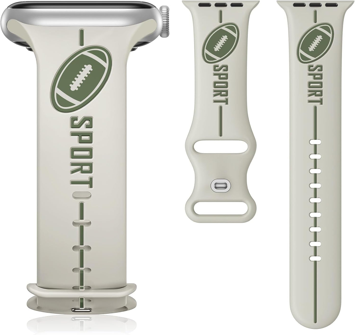 Designer Band for Apple Watch Band 38Mm 40Mm 41Mm 42Mm 44Mm 45Mm 49Mm Women Men,Silicone Waterproof Football Sport Strap for Iwatch Series 9 Ultra 8 7 6 5 4 3 2 1 SE Replacement Wristbands Grey Green