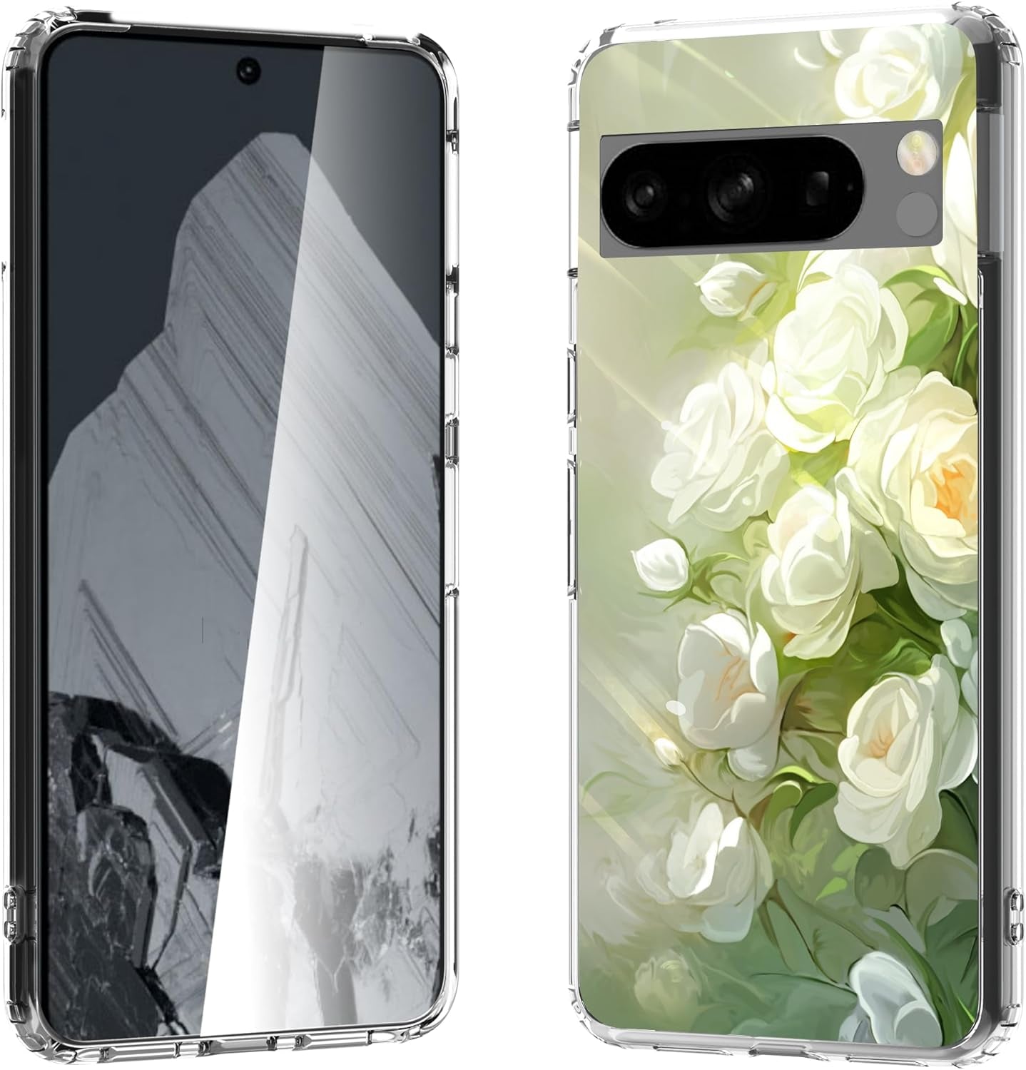 For Google Pixel 8 Clear Case with 3D Flower Printing Design, TPU+PC Slim Shock-Proof Protective Floral Cover for Women Girls, 6.2“ (Pic 5)  YIKECASE C-5 Google Pixel 8 Pro 