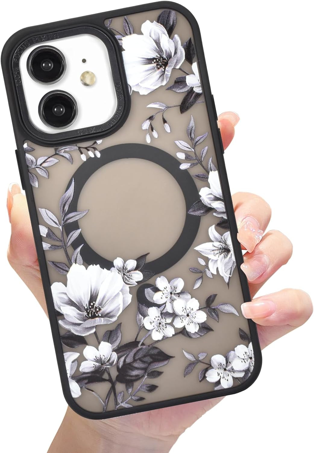 Eiyikof Compatible with Iphone 15 Pro Magnetic Matte Translucent Case [Luxury Shockproof Magsafe Case] [Cute Flower Pattern Hard Back Cover] Iphone 15 Pro Case for Women Girls-Purple Floral  Eiyikof   